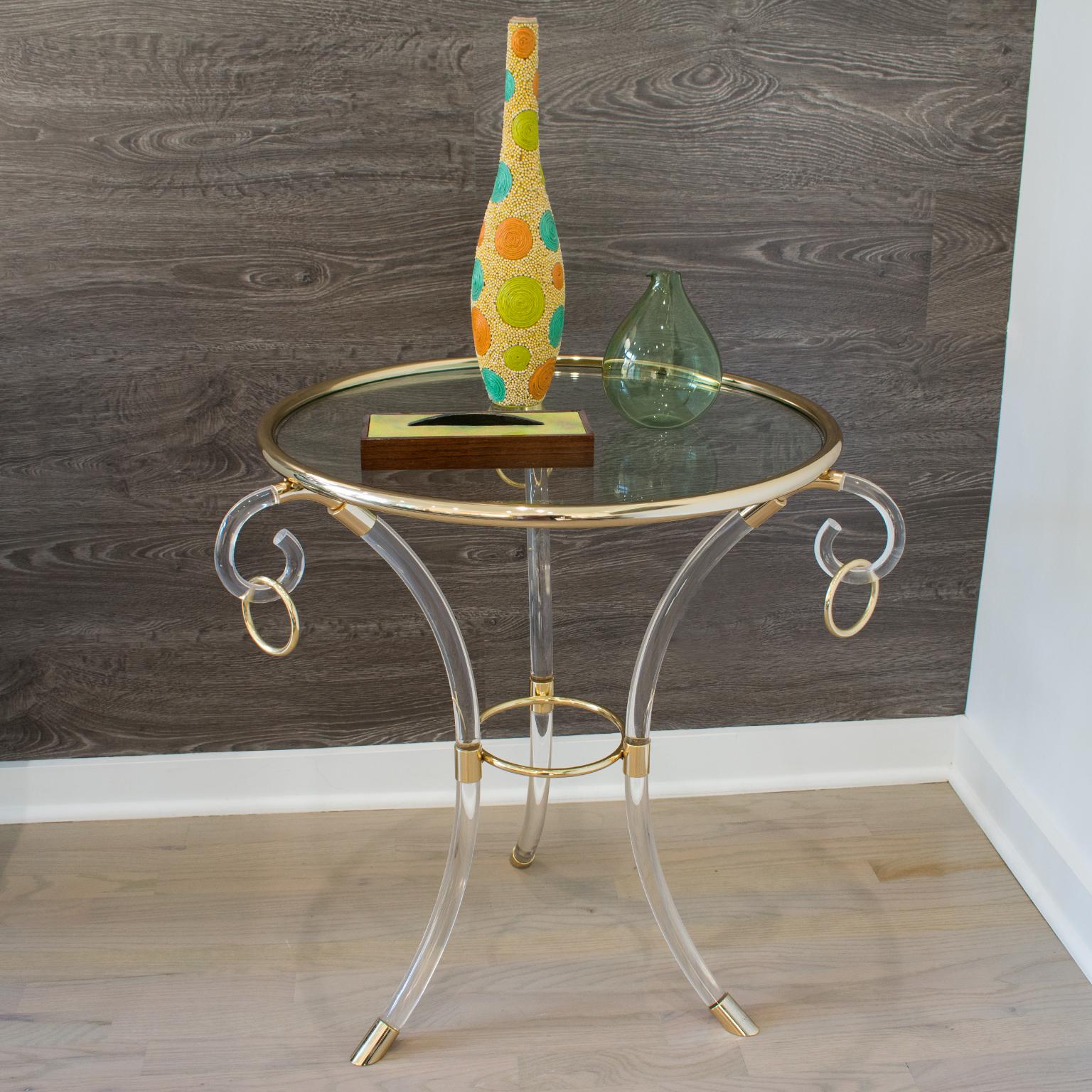 Acrylic Charles Hollis Jones Lucite and Gilded Brass Coffee Side Table, circa 1970 For Sale