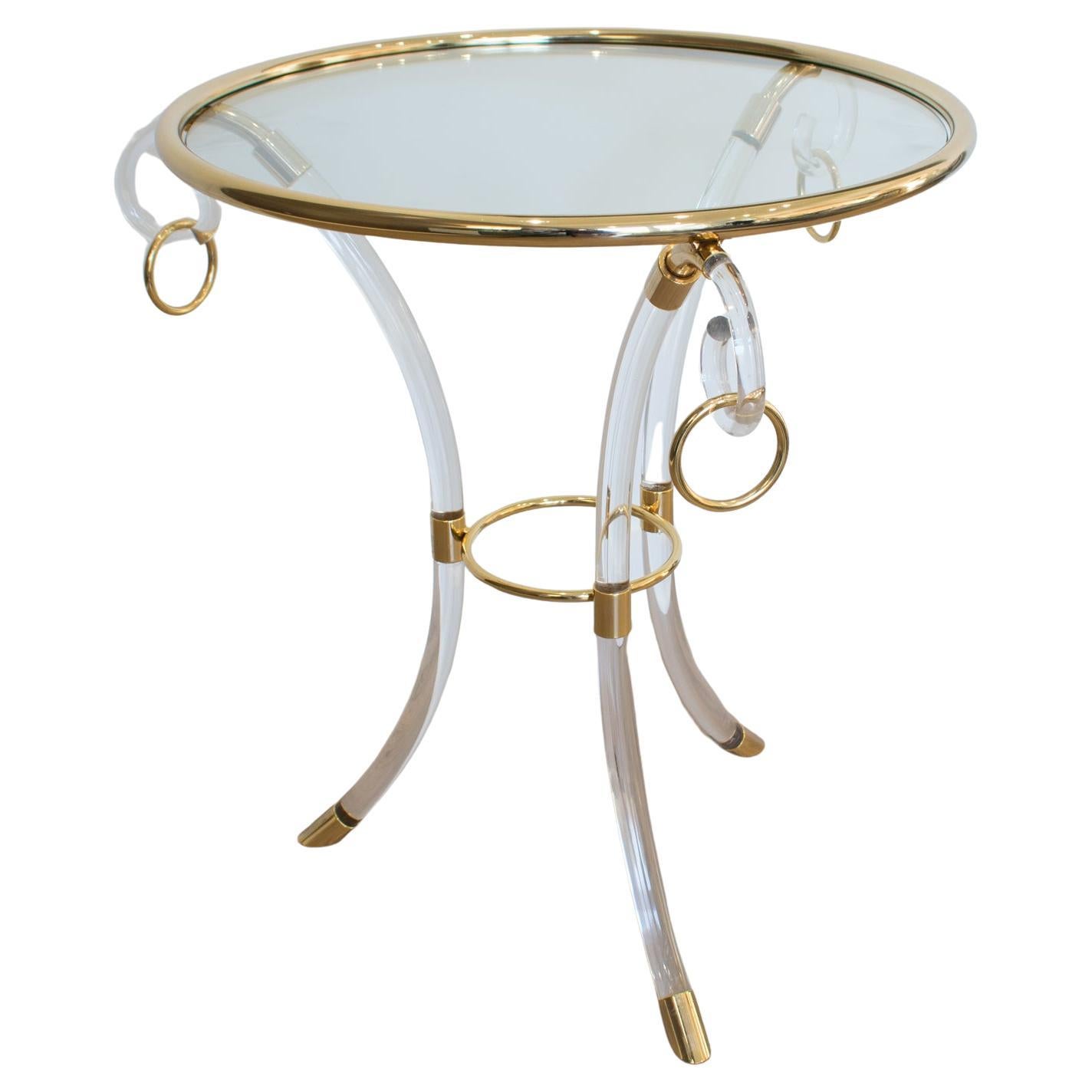 Charles Hollis Jones Lucite and Brass Coffee Side Table, 1970s For Sale