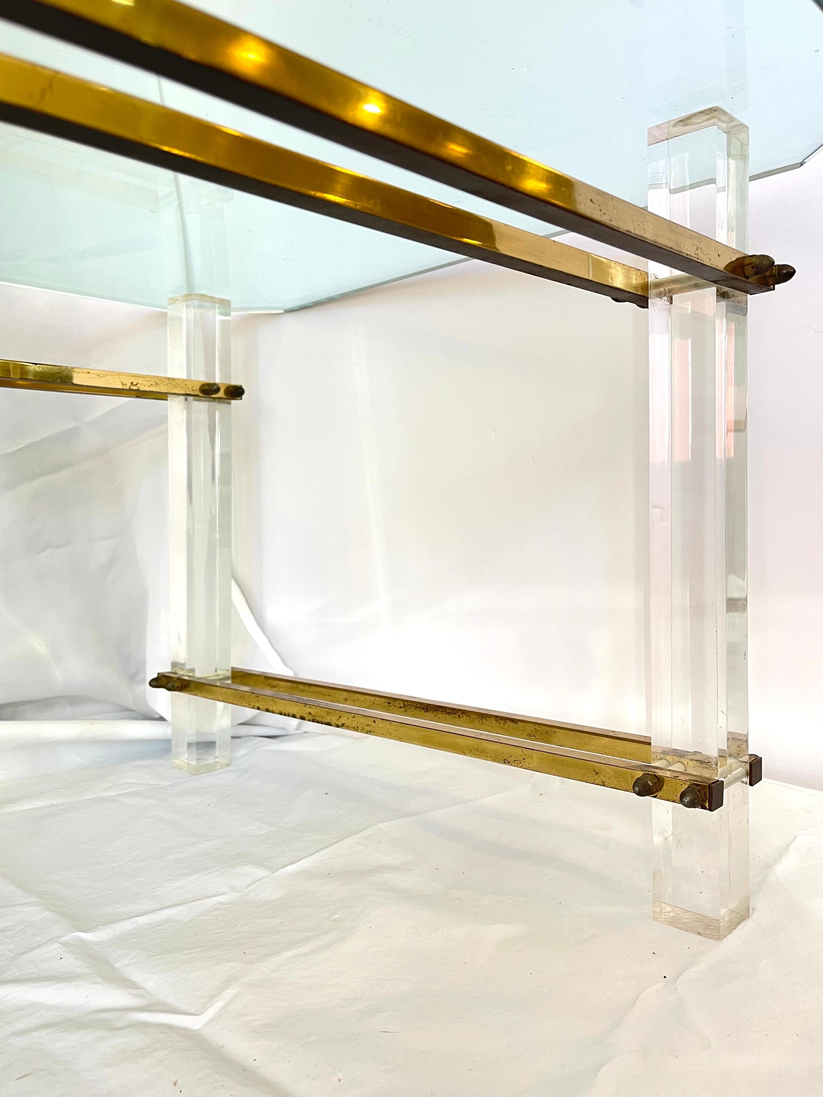 Charles Hollis Jones Lucite and Brass Coffee Table For Sale 6