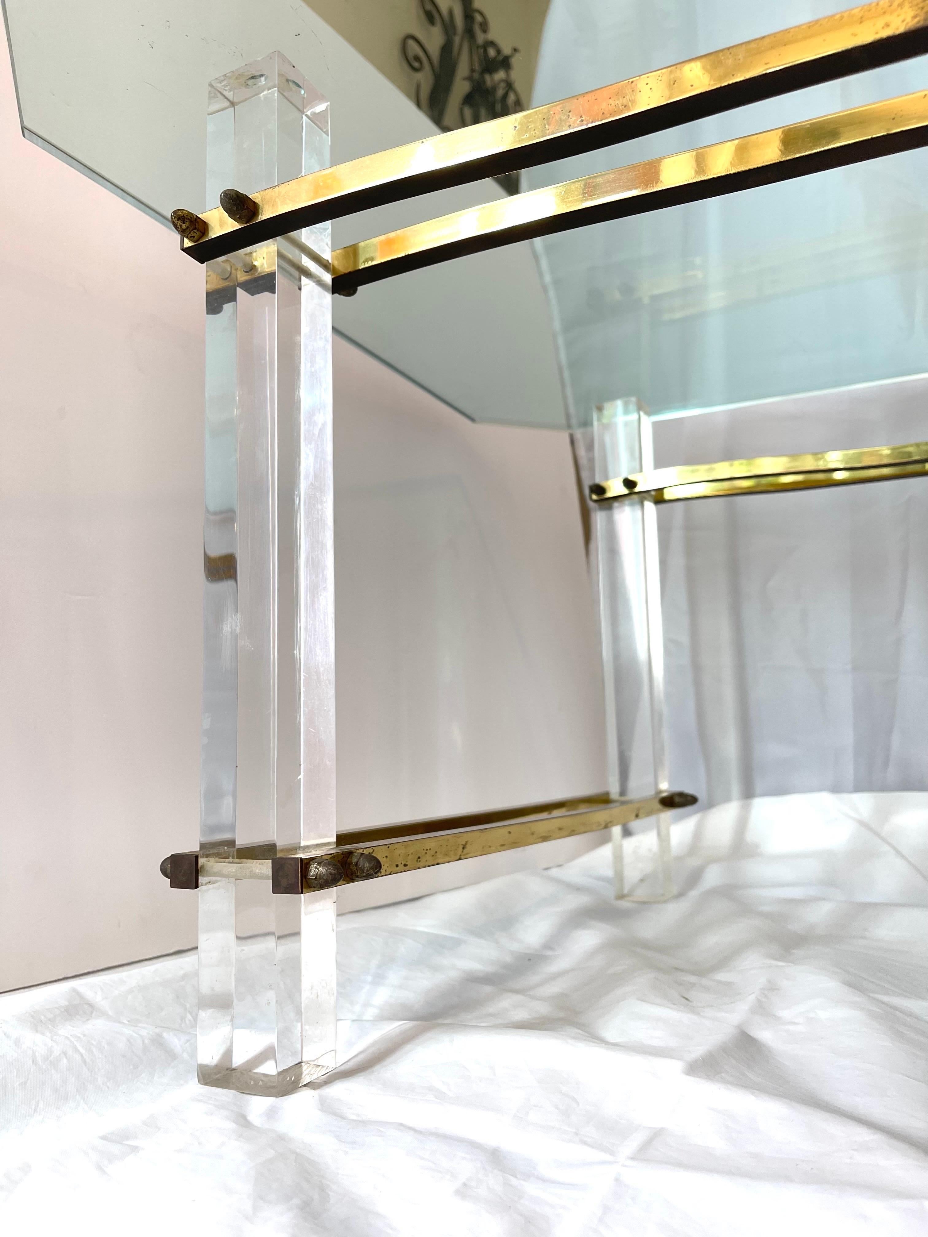 Charles Hollis Jones Lucite and Brass Coffee Table For Sale 7