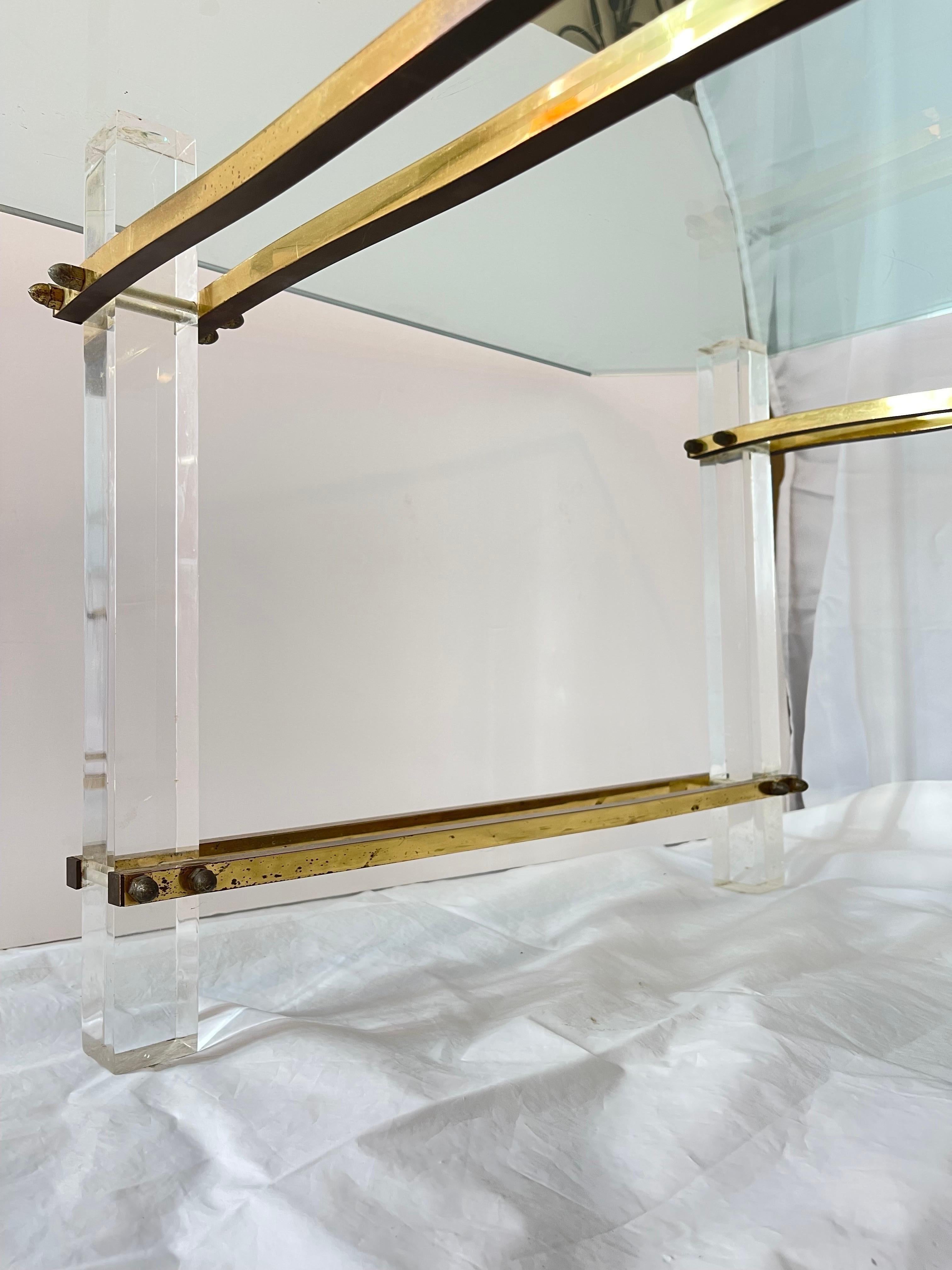 Charles Hollis Jones Lucite and Brass Coffee Table For Sale 8