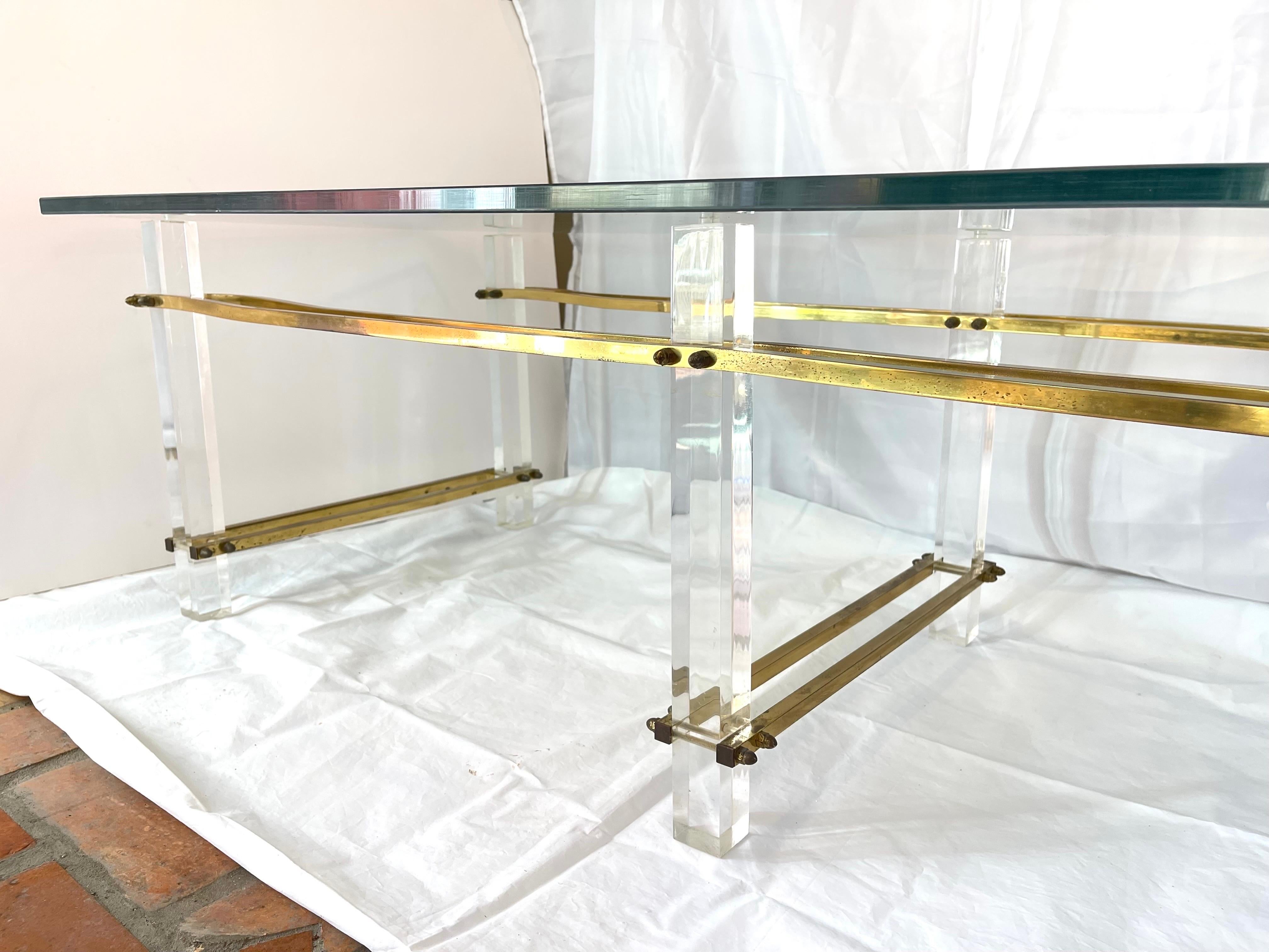 Charles Hollis Jones Lucite and Brass Coffee Table For Sale 2