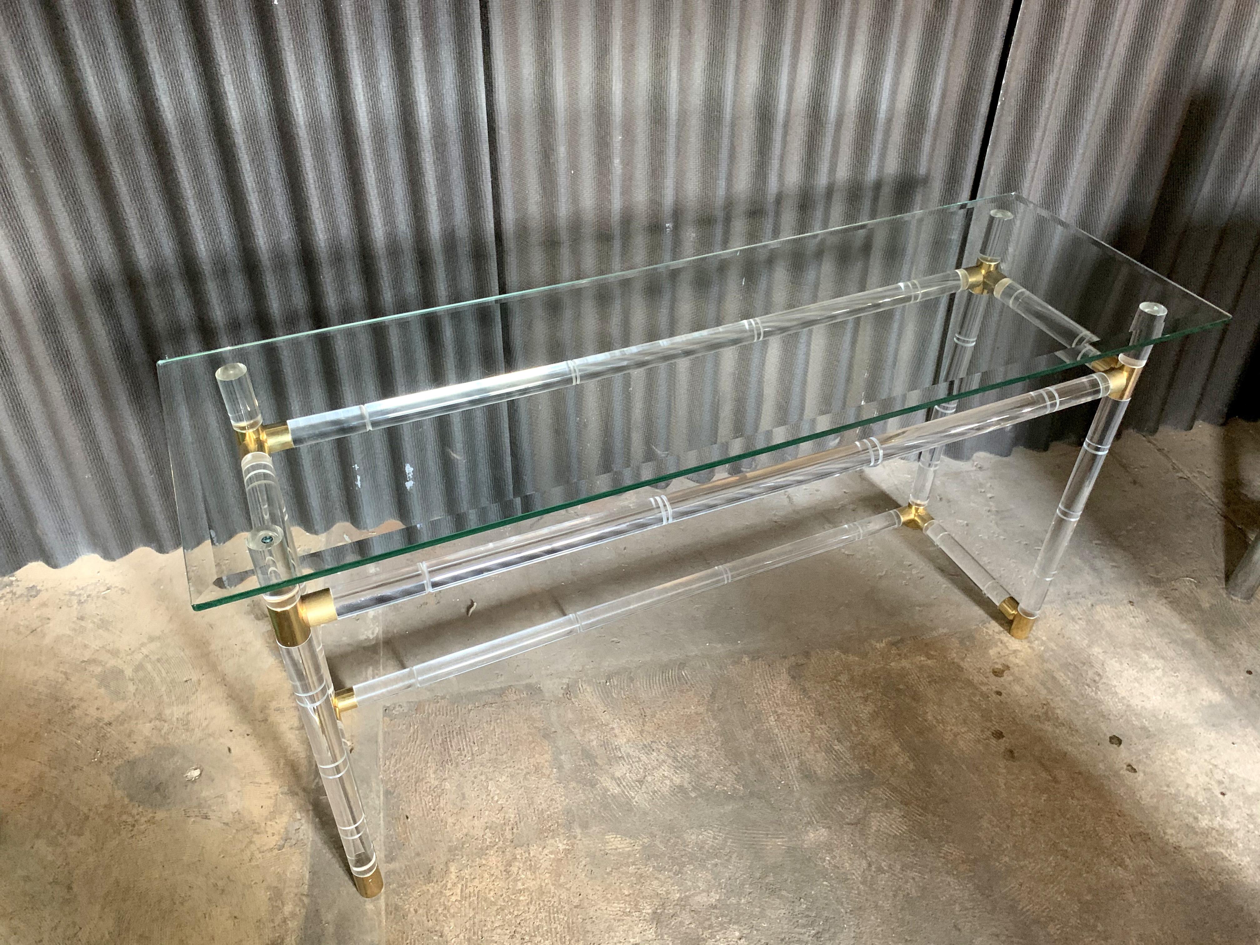 Charles Hollis Jones Lucite and Brass Console Sofa Table In Good Condition In Southampton, NJ