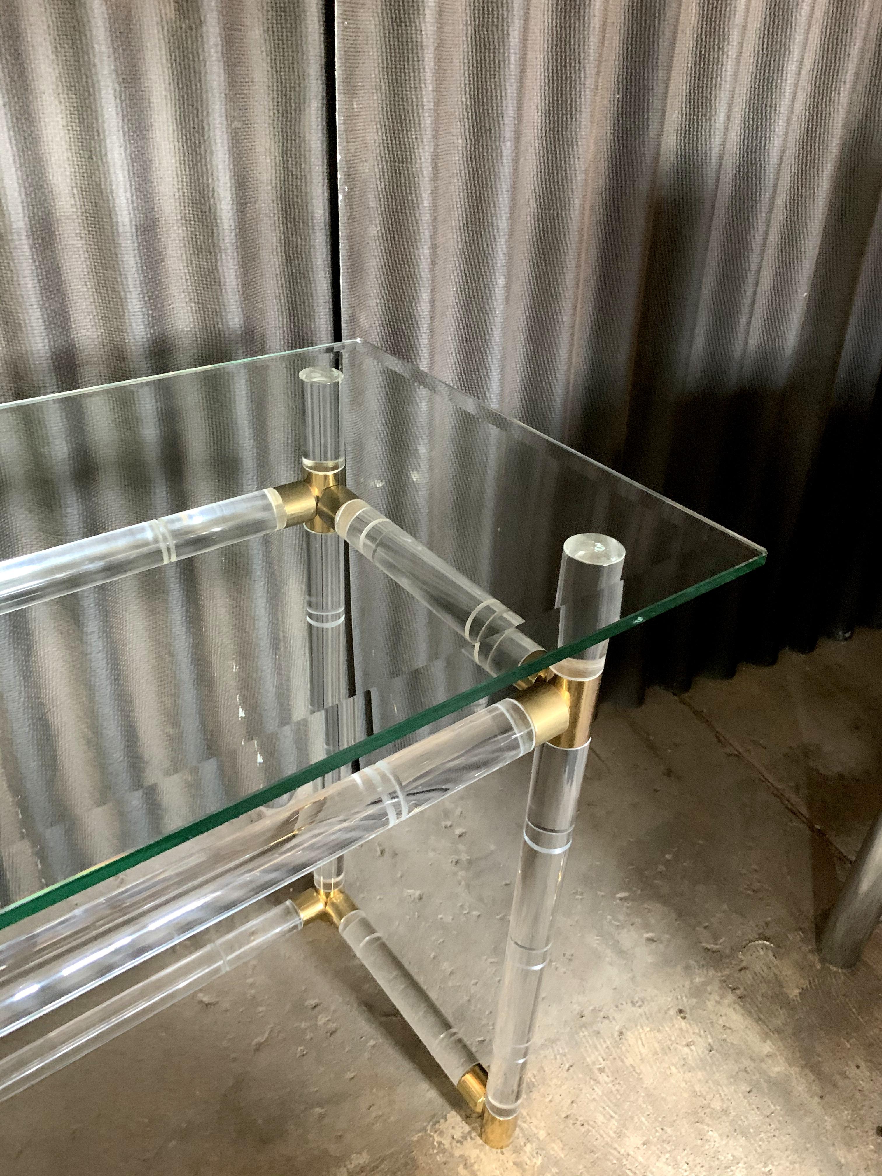 Late 20th Century Charles Hollis Jones Lucite and Brass Console Sofa Table