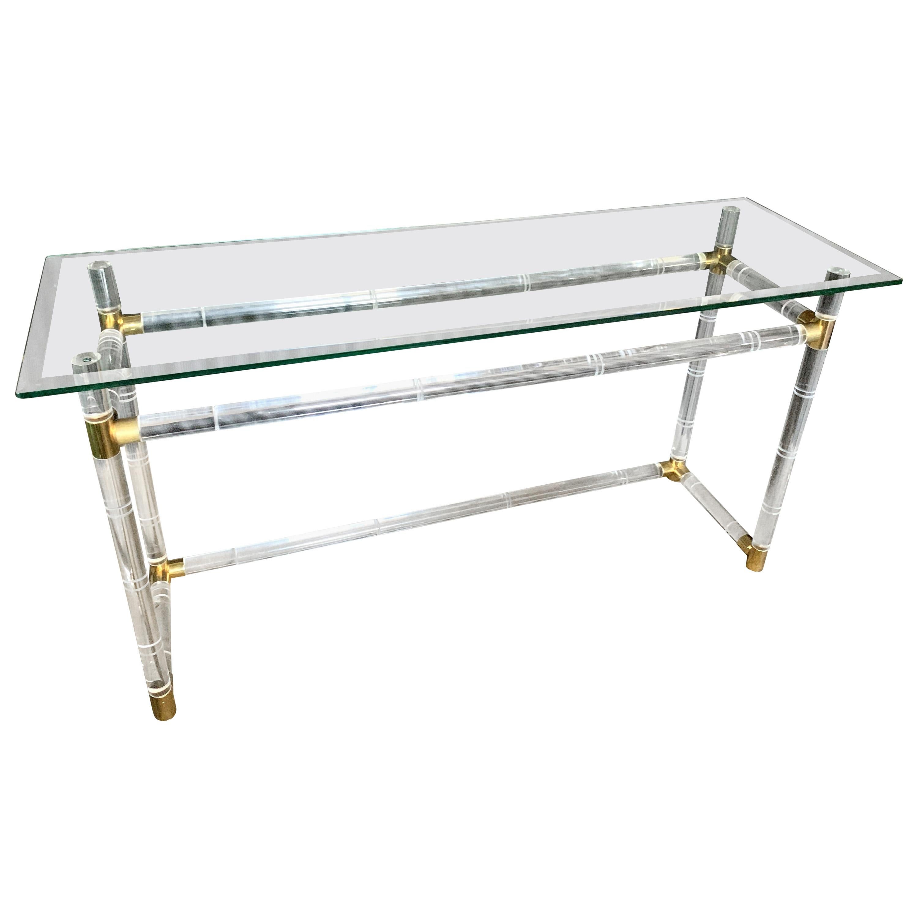 Charles Hollis Jones Lucite and Brass Console Sofa Table