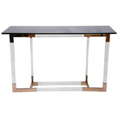 Charles Hollis Jones Lucite and Brass Console Table