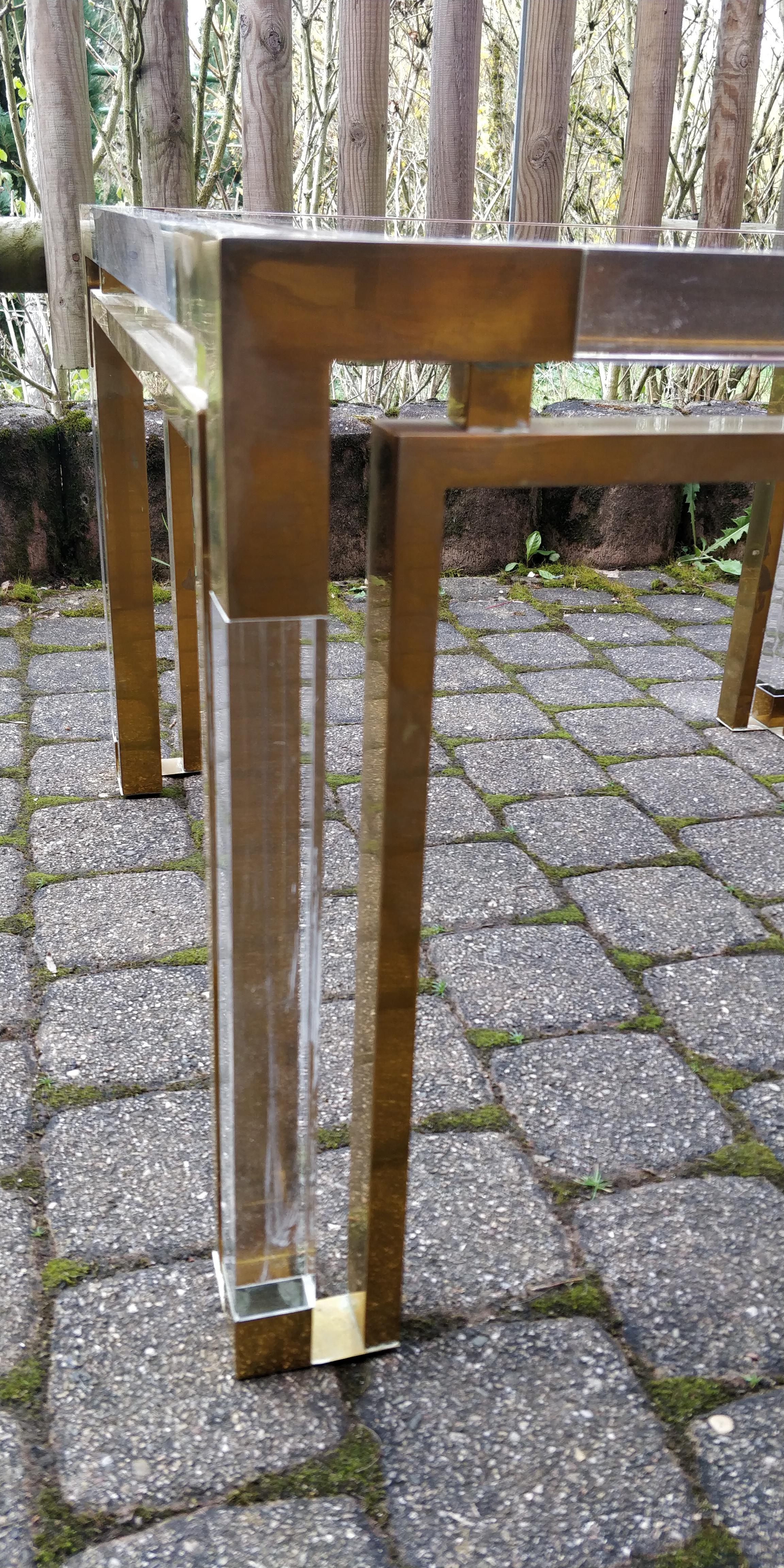 Mid-Century Modern Charles Hollis Jones Lucite and Brass Italian Square Cocktail Table