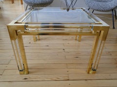 Charles Hollis Jones Lucite and Brass Italian Square Cocktail Table