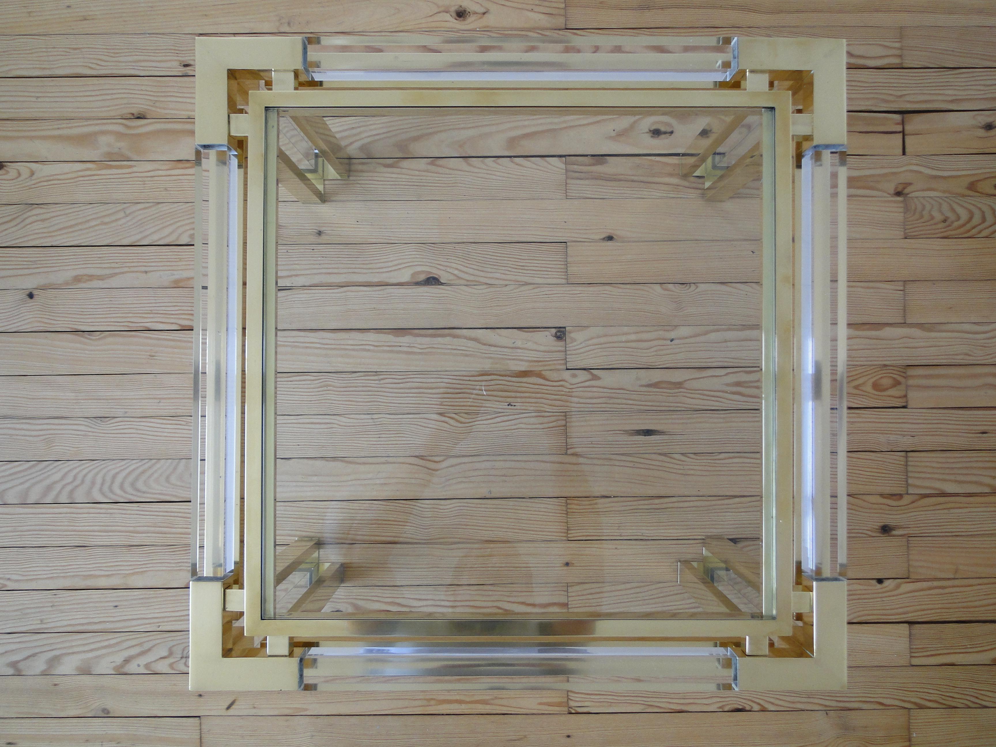 20th Century Charles Hollis Jones Lucite and Brass Italian Square Cocktail Table For Sale