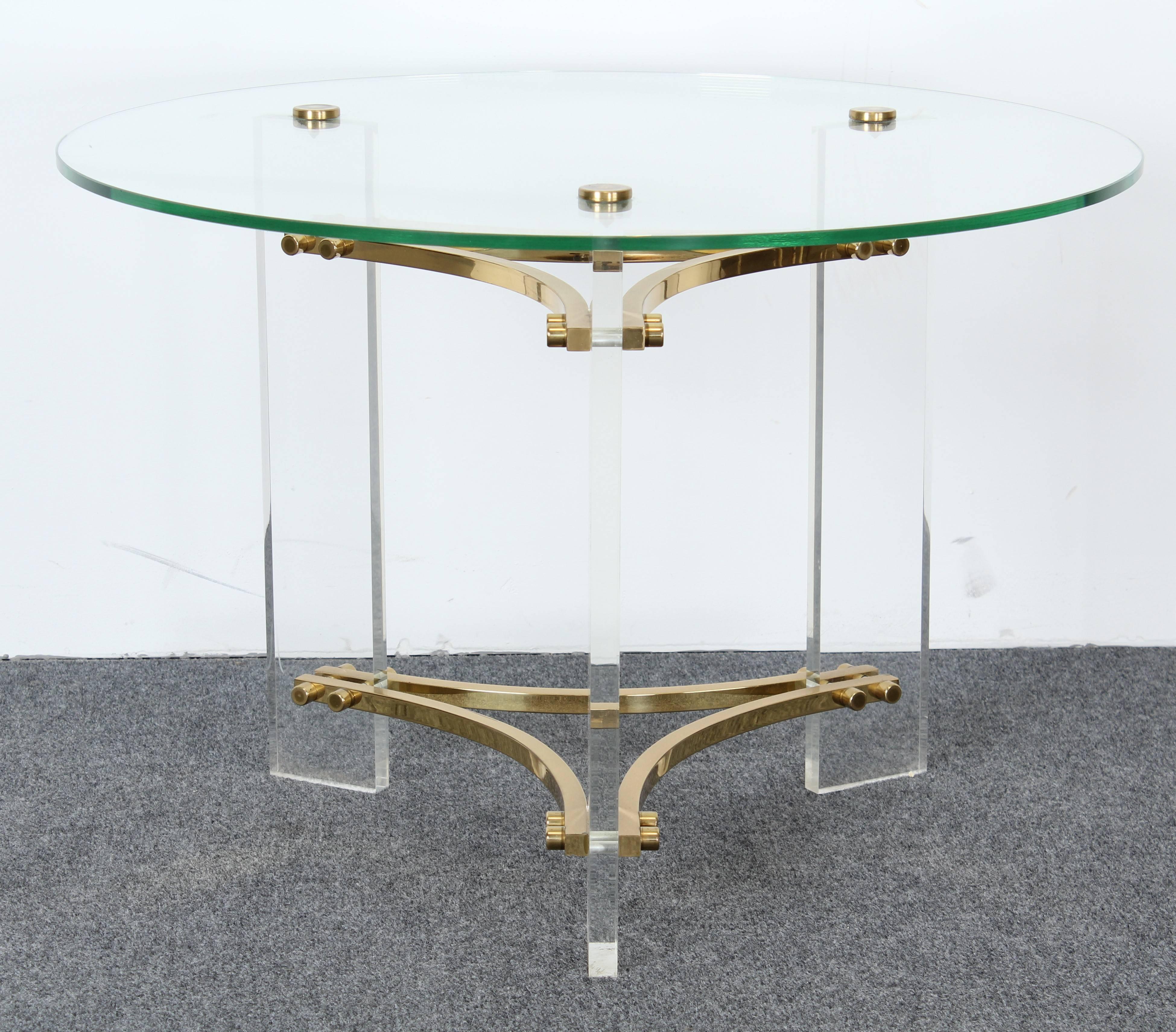 Mid-Century Modern Charles Hollis Jones Lucite and Brass Side Table, 1970s