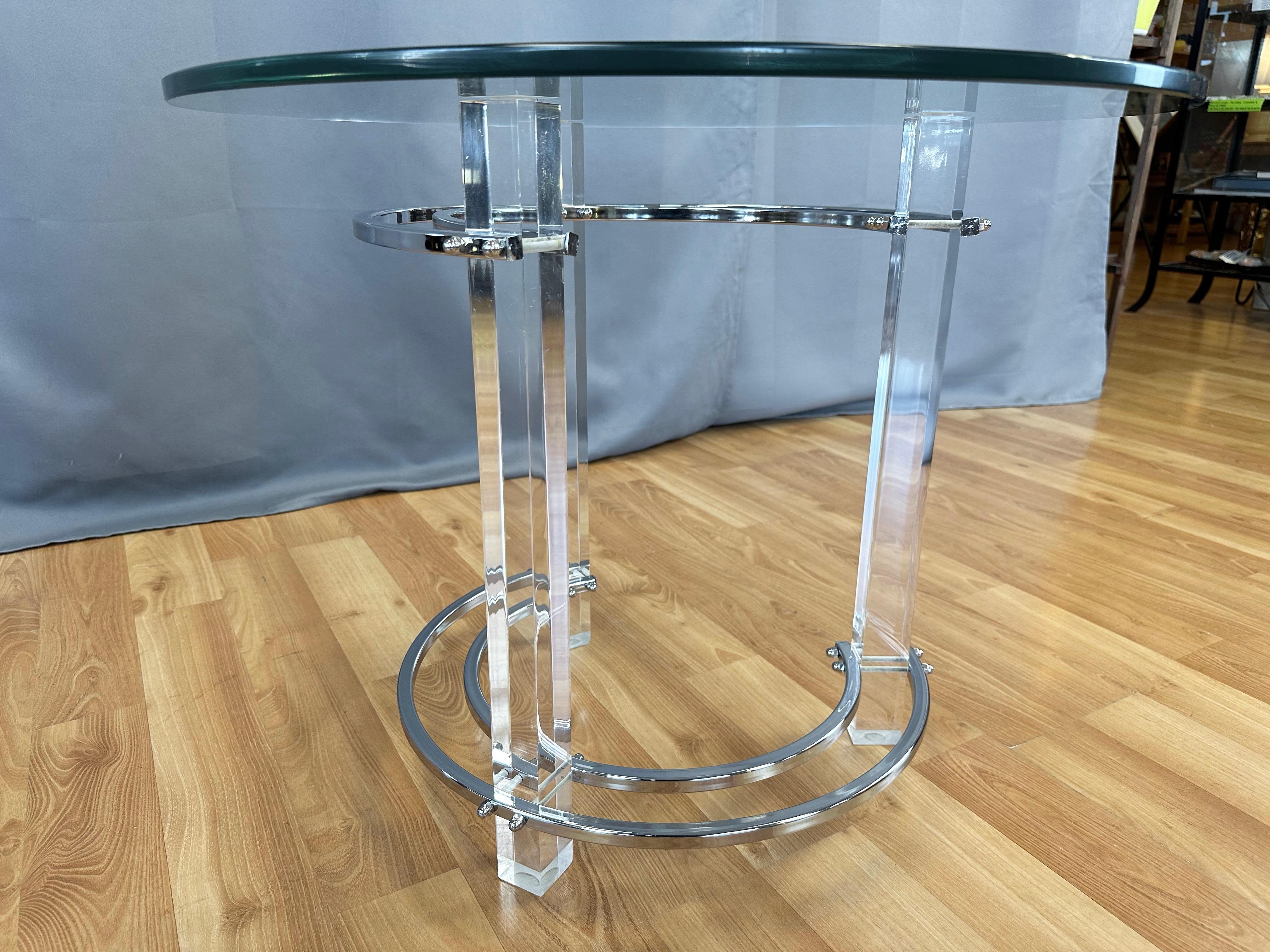 Charles Hollis Jones Lucite and Chrome Circular Side Table or End Table, 1970s For Sale 2