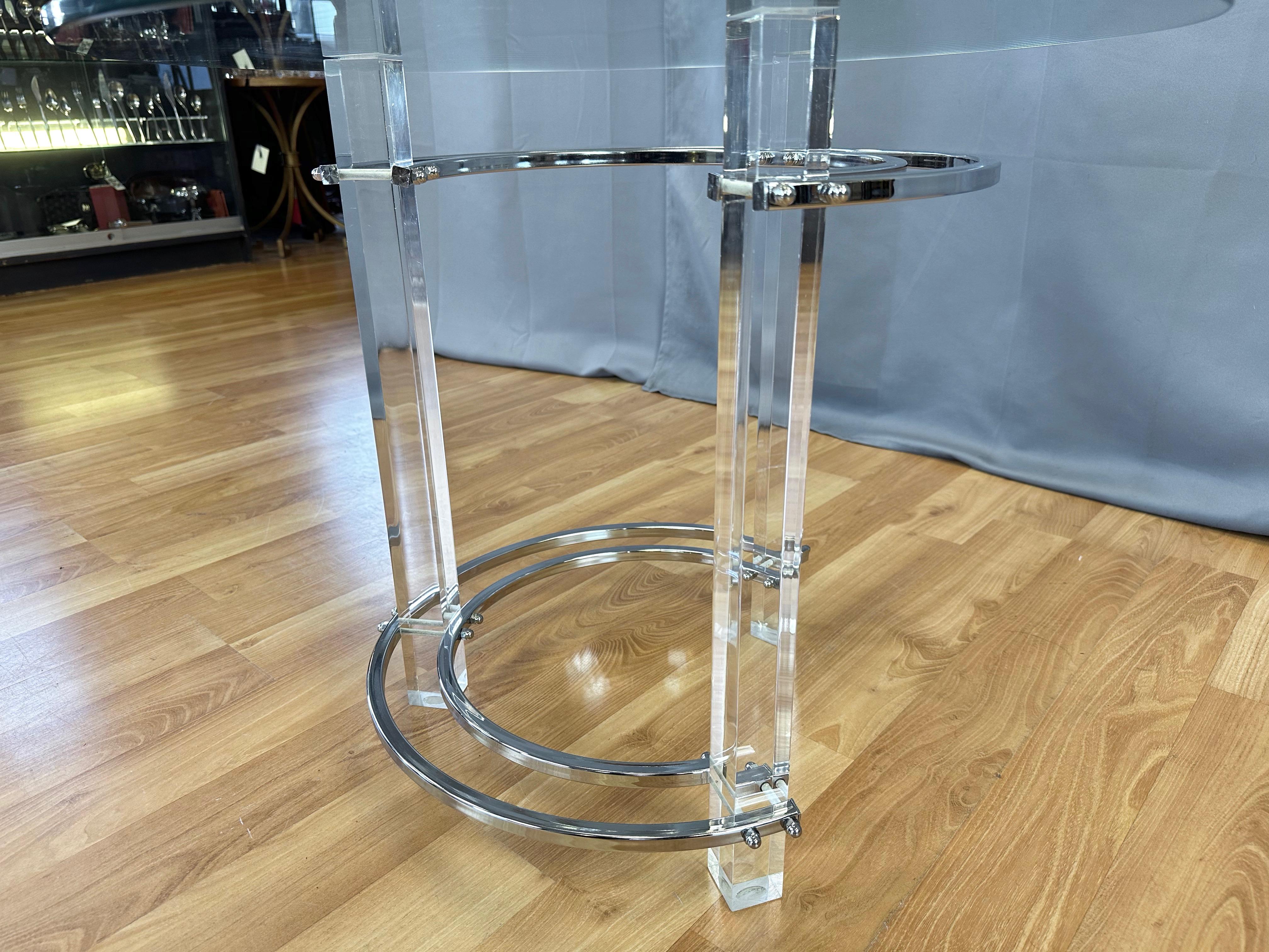 Charles Hollis Jones Lucite and Chrome Circular Side Table or End Table, 1970s For Sale 3