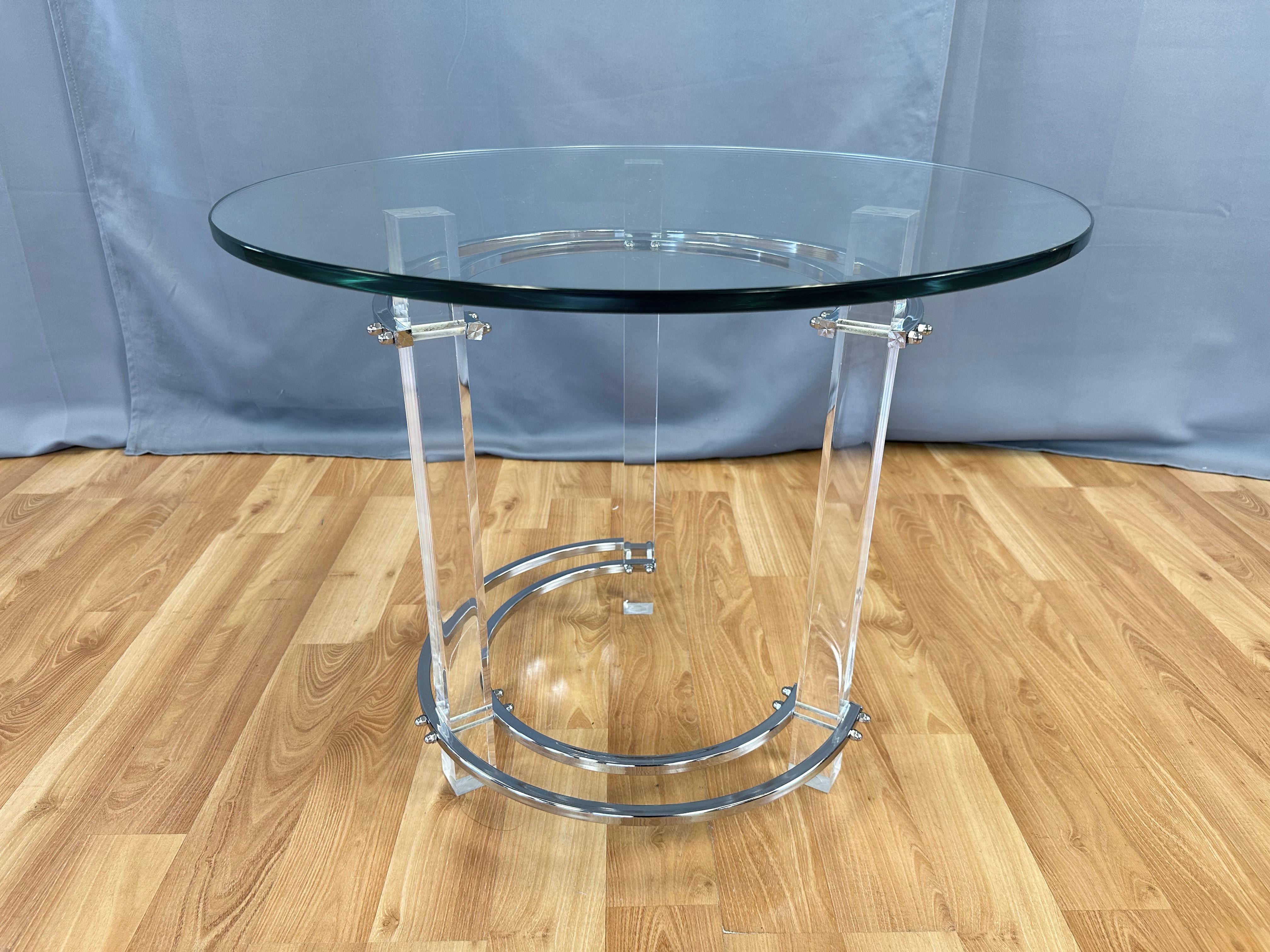 Hollywood Regency Charles Hollis Jones Lucite and Chrome Circular Side Table or End Table, 1970s For Sale