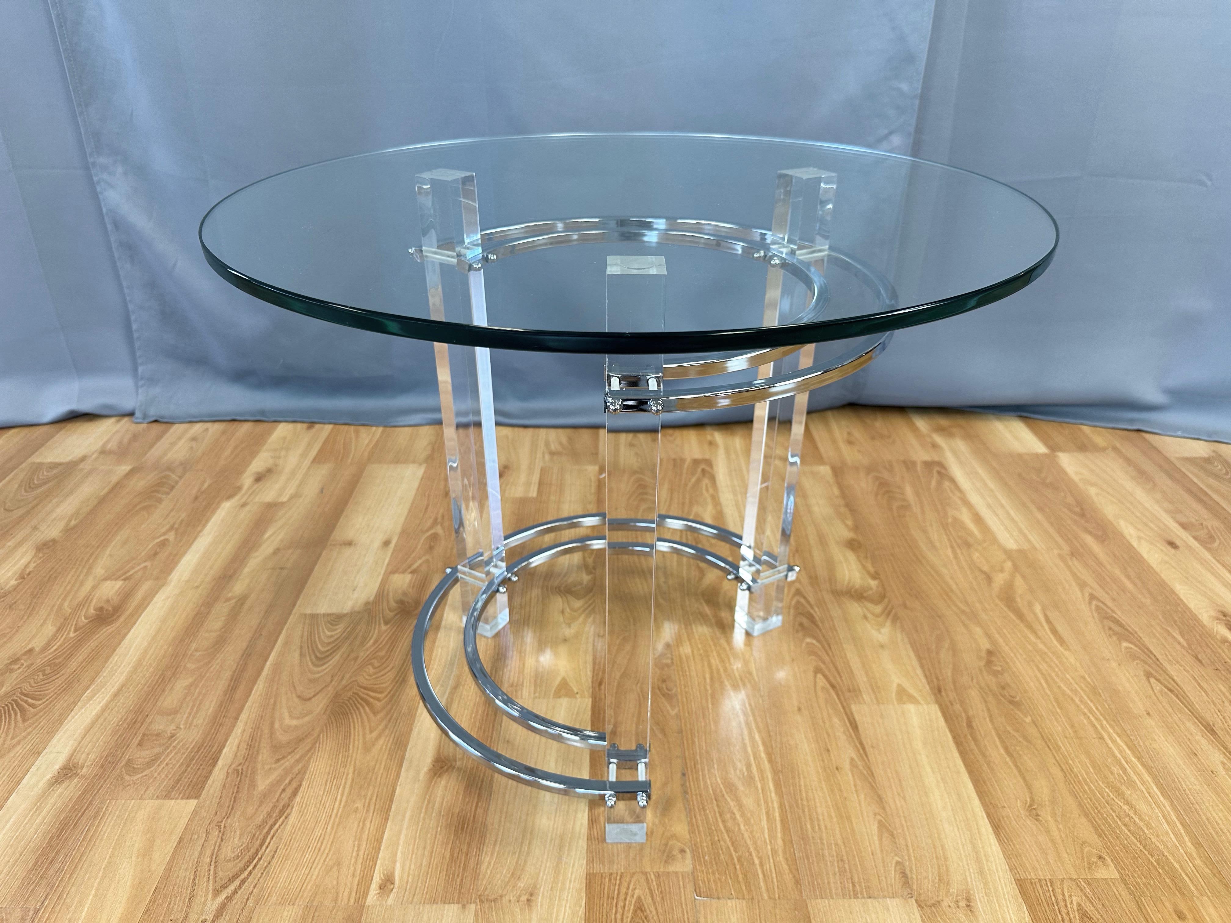 American Charles Hollis Jones Lucite and Chrome Circular Side Table or End Table, 1970s For Sale