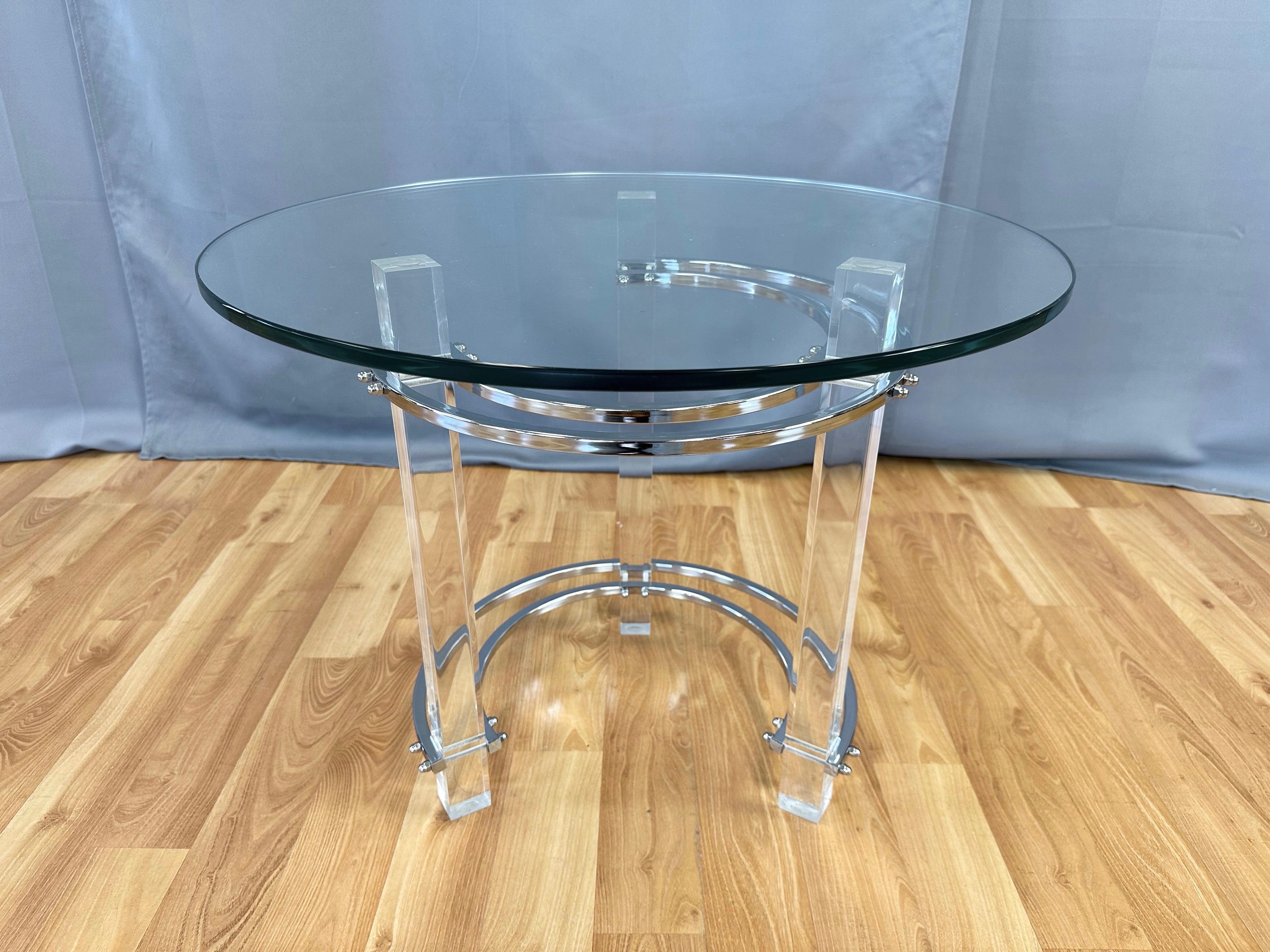 Polished Charles Hollis Jones Lucite and Chrome Circular Side Table or End Table, 1970s For Sale