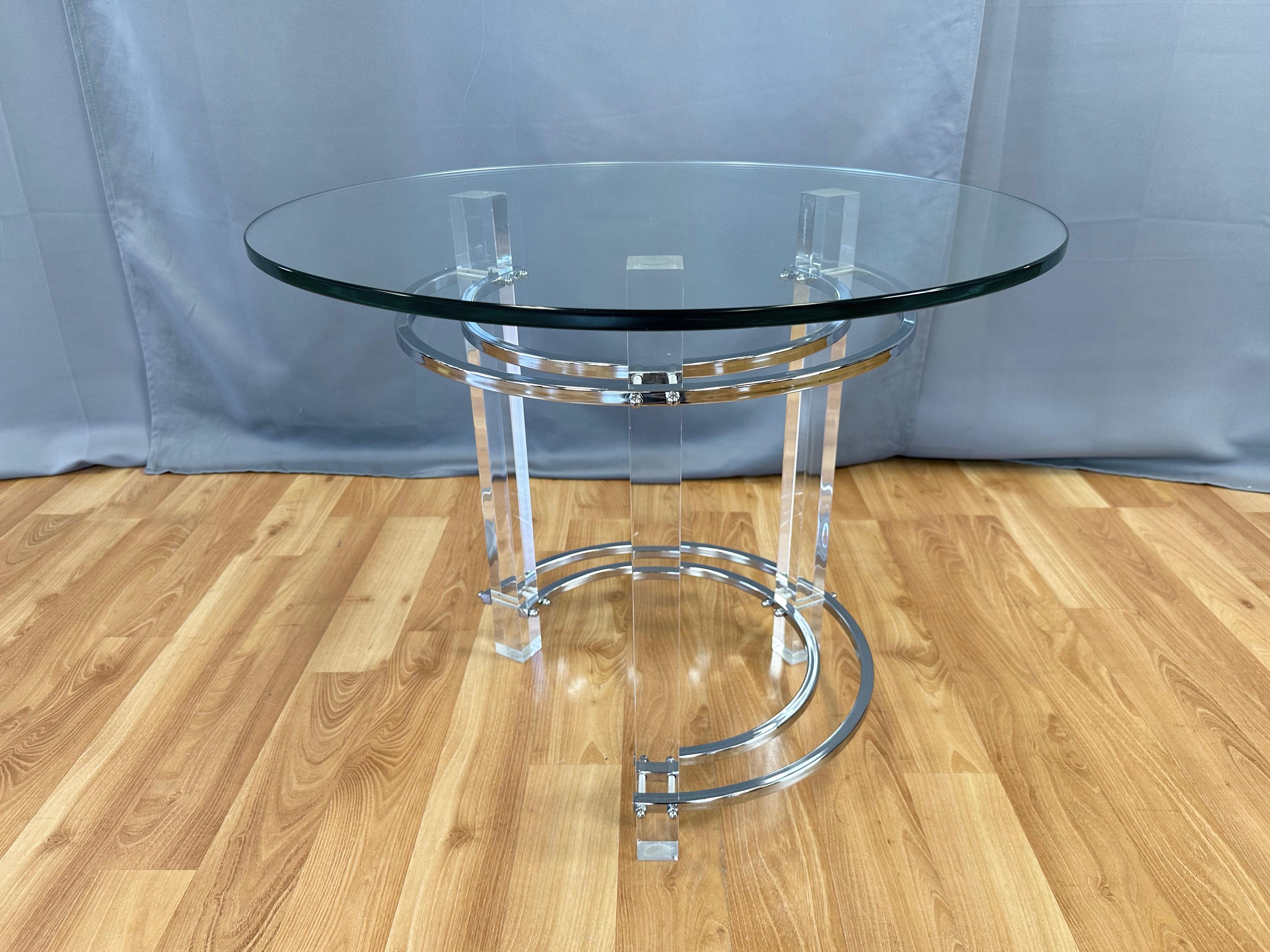 Charles Hollis Jones Lucite and Chrome Circular Side Table or End Table, 1970s In Good Condition For Sale In San Francisco, CA