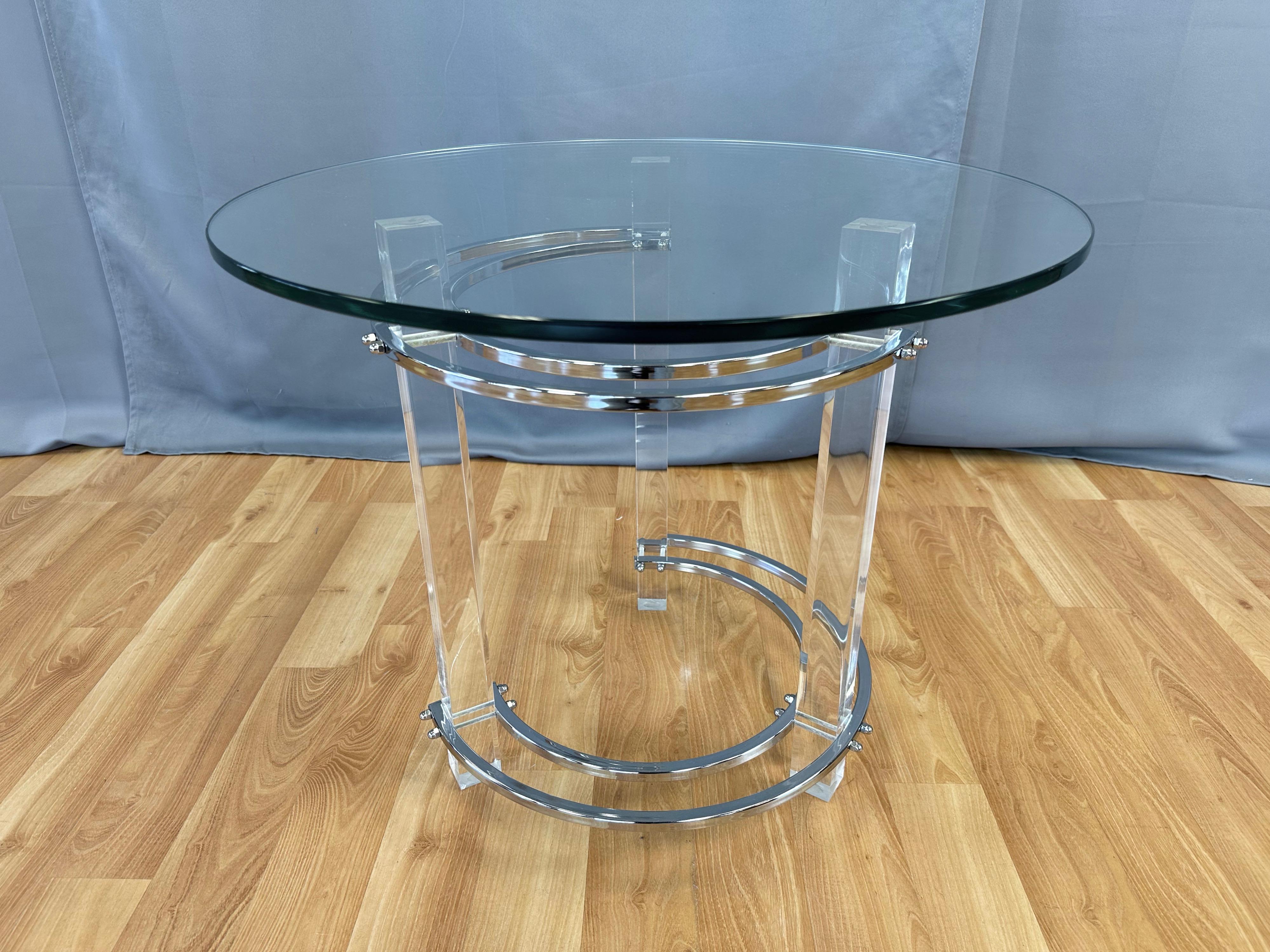 Late 20th Century Charles Hollis Jones Lucite and Chrome Circular Side Table or End Table, 1970s For Sale