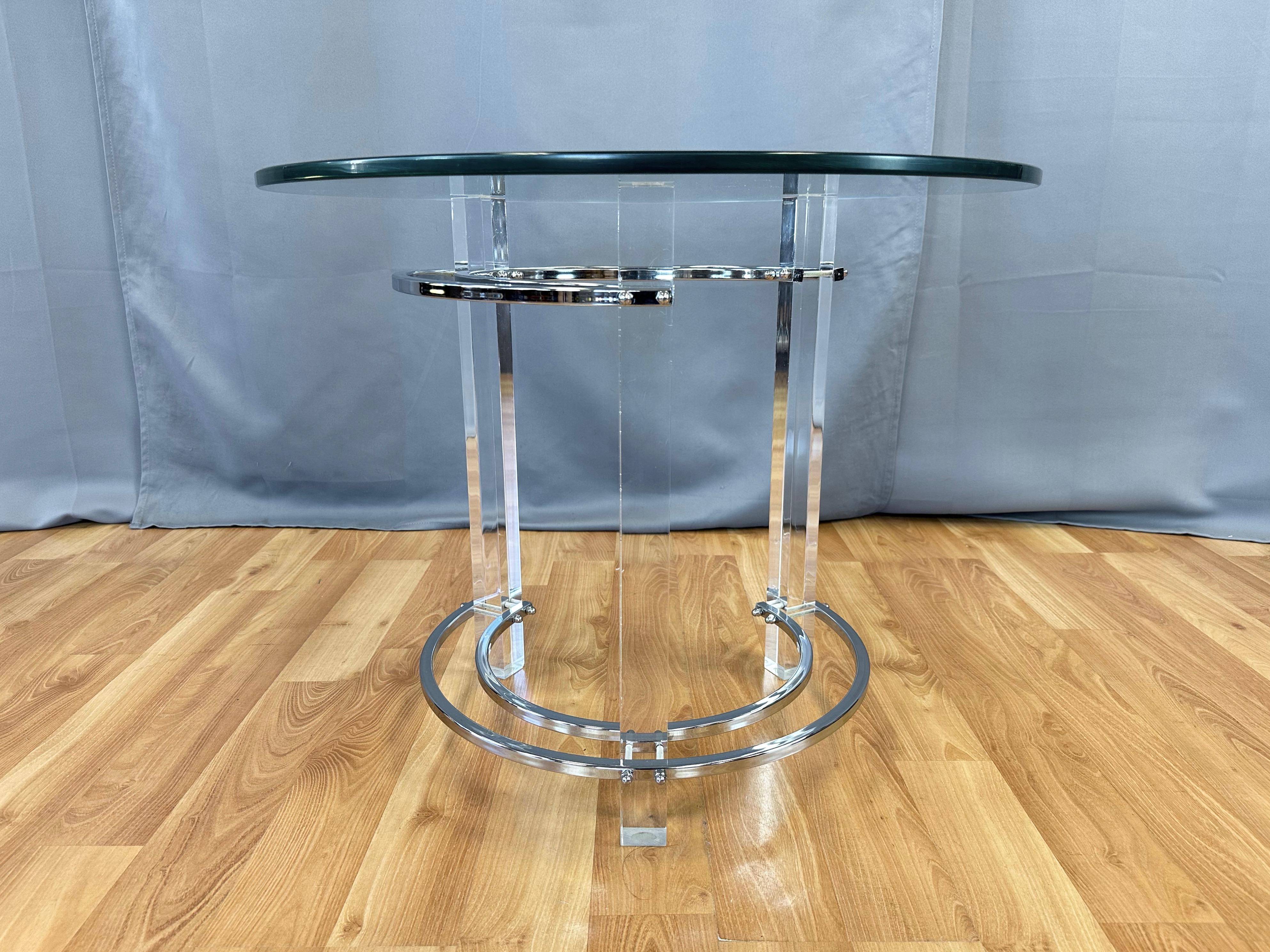 Metal Charles Hollis Jones Lucite and Chrome Circular Side Table or End Table, 1970s For Sale