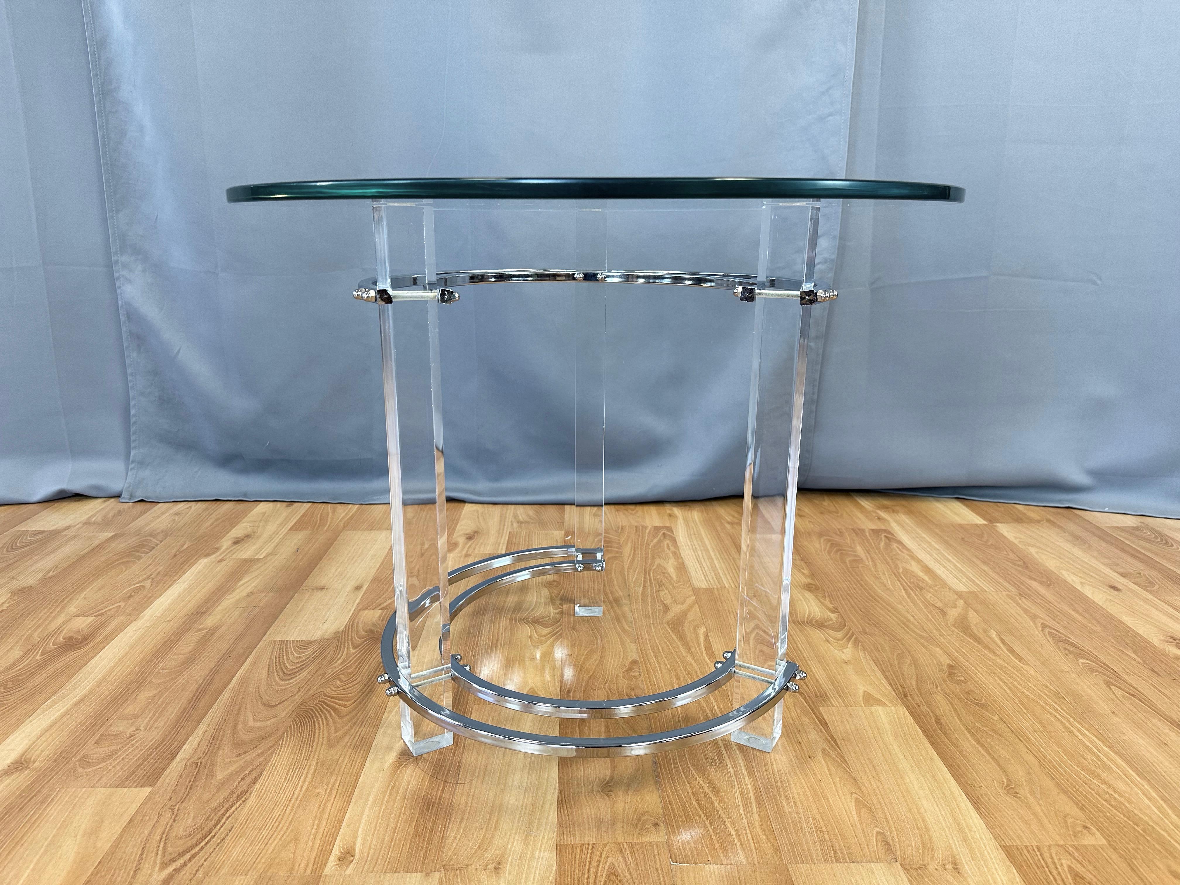 Charles Hollis Jones Lucite and Chrome Circular Side Table or End Table, 1970s For Sale 1