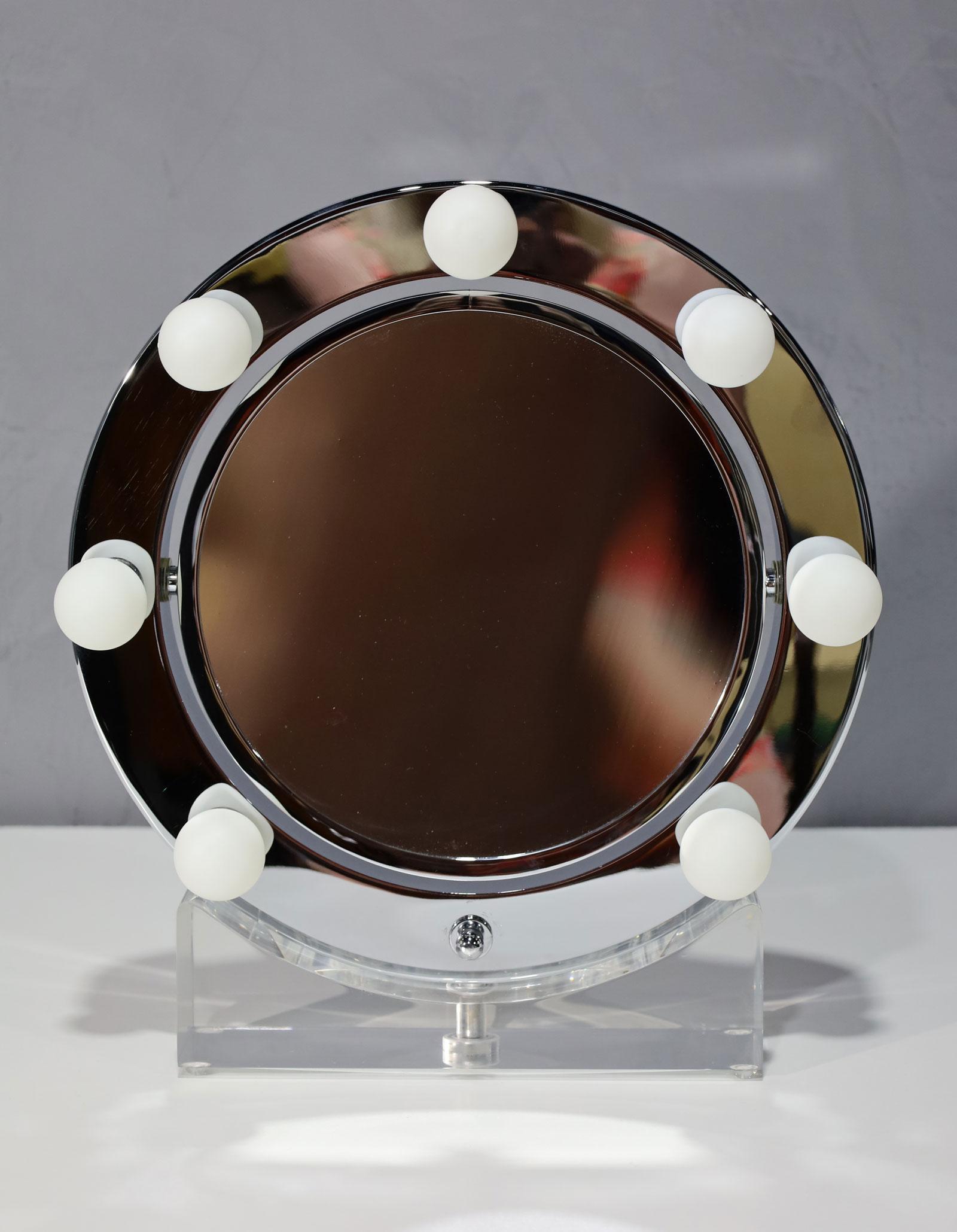 Charles Hollis Jones Lucite and Chrome Makeup Mirror with Magnifying Feature For Sale 3