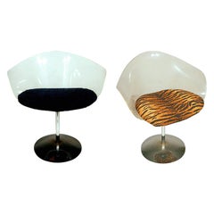 Charles Hollis Jones Lucite and Chrome Swivel Chairs