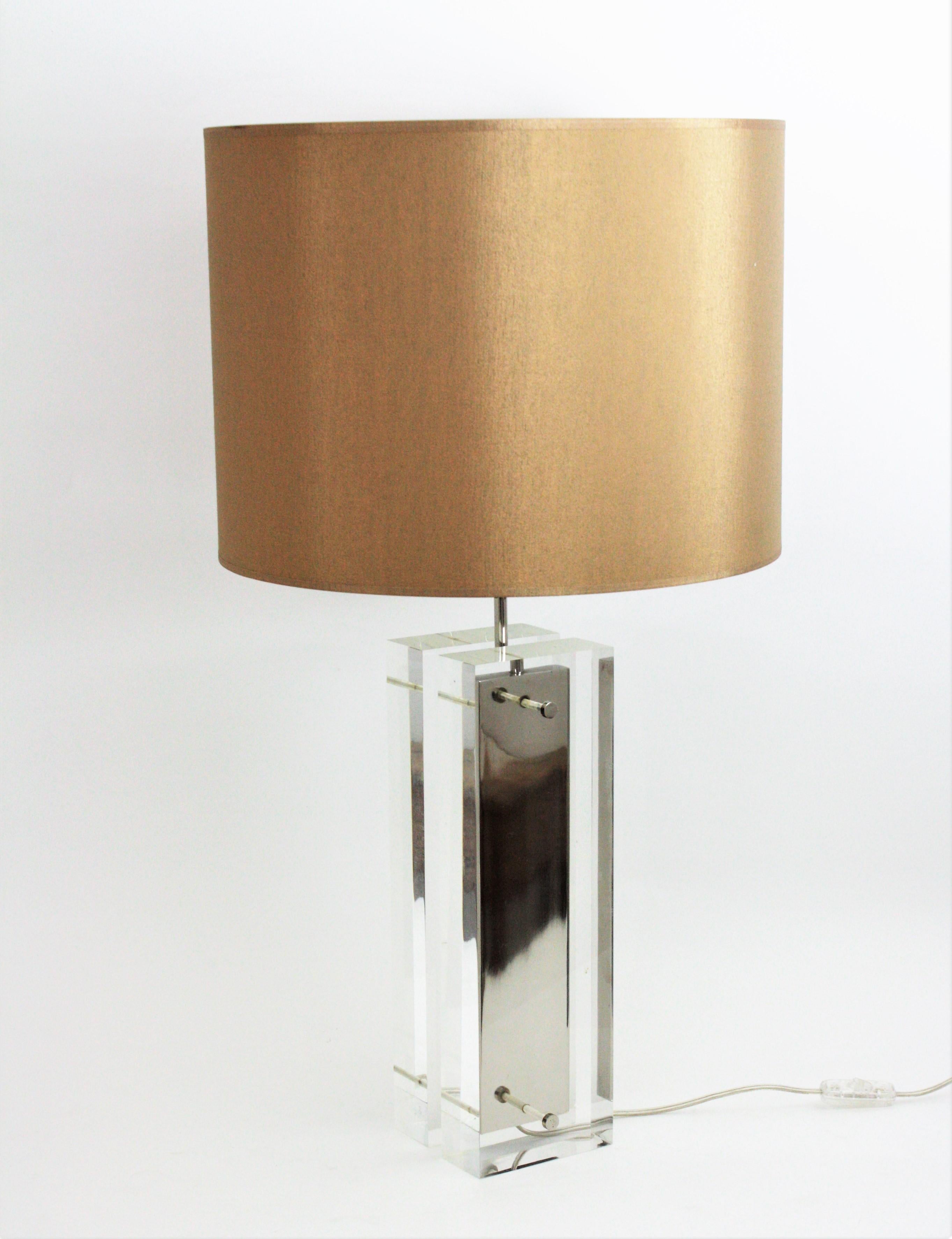 Charles Hollis Jones Lucite and Chromed Steel Midcentury Table Lamp For Sale 6