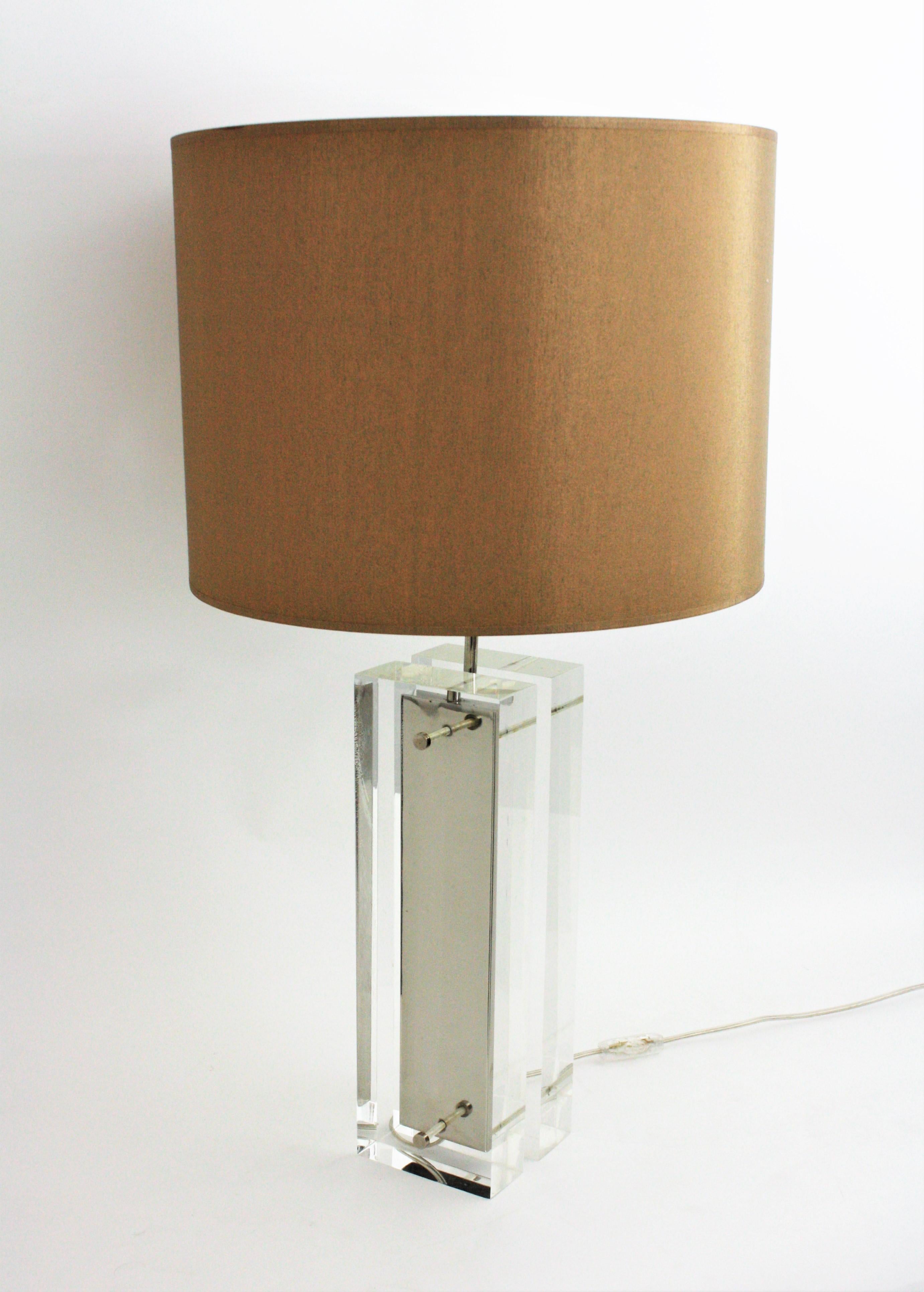 American Charles Hollis Jones Lucite and Chromed Steel Midcentury Table Lamp For Sale