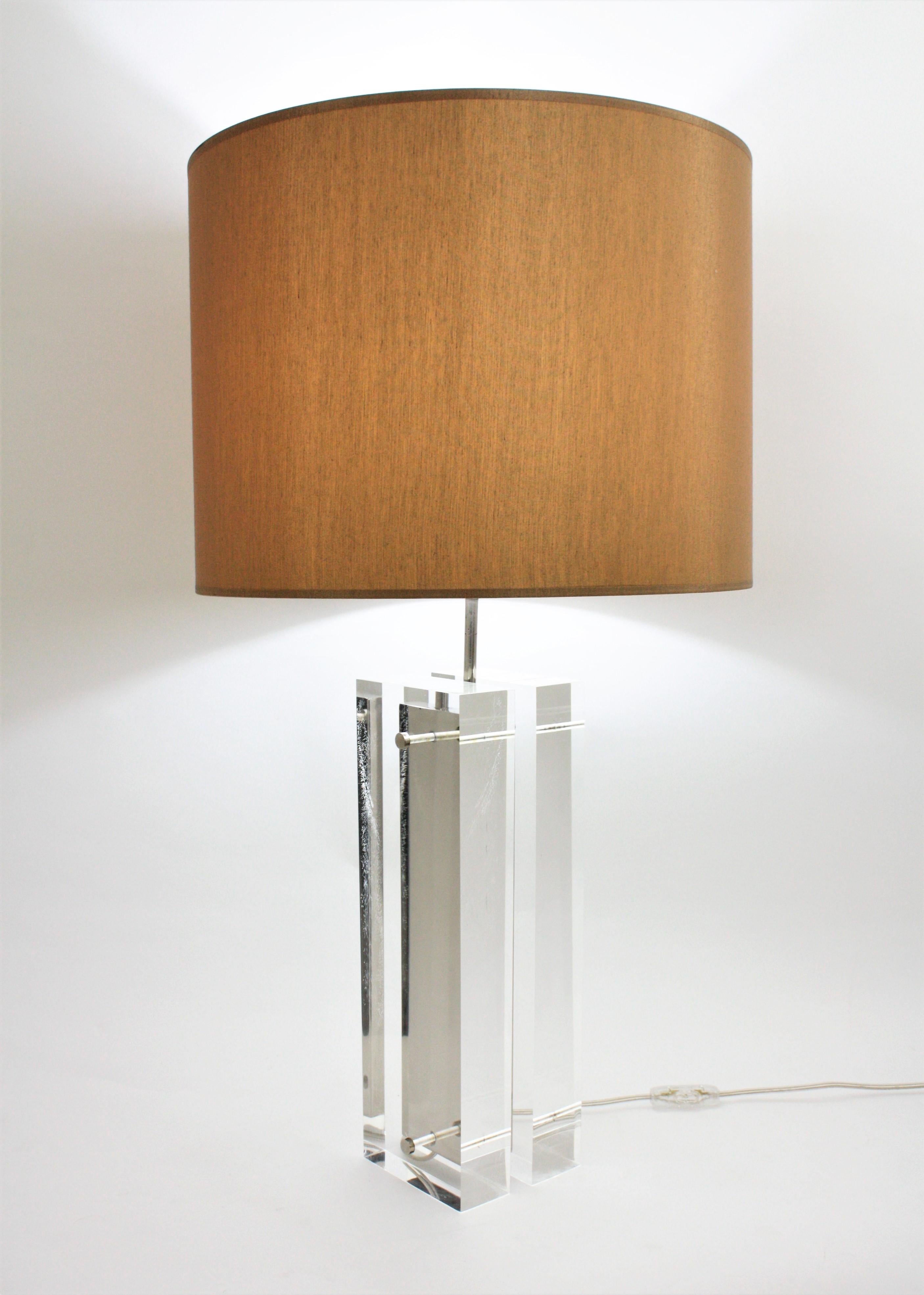 20th Century Charles Hollis Jones Lucite and Chromed Steel Midcentury Table Lamp For Sale