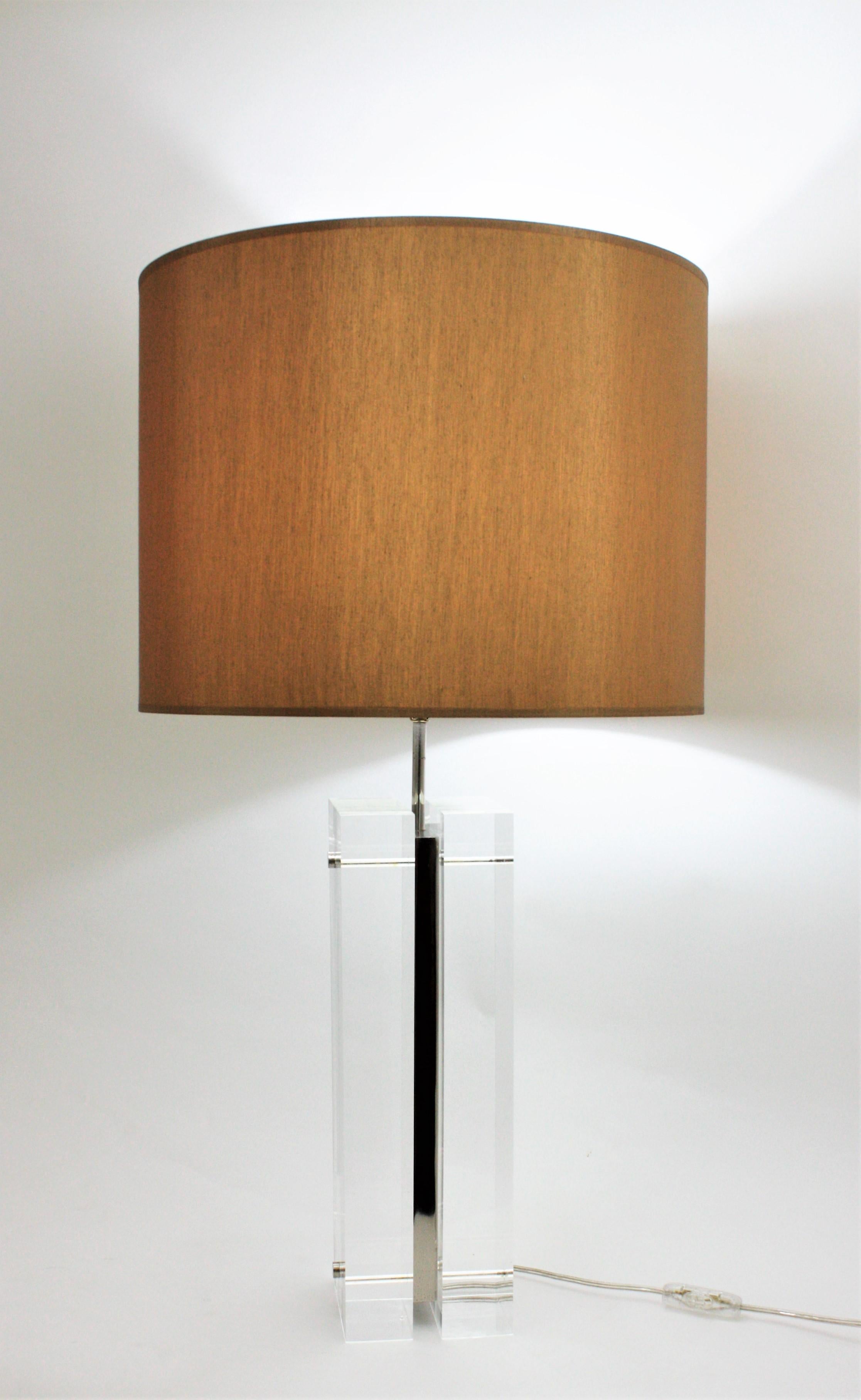 Charles Hollis Jones Lucite and Chromed Steel Midcentury Table Lamp For Sale 1