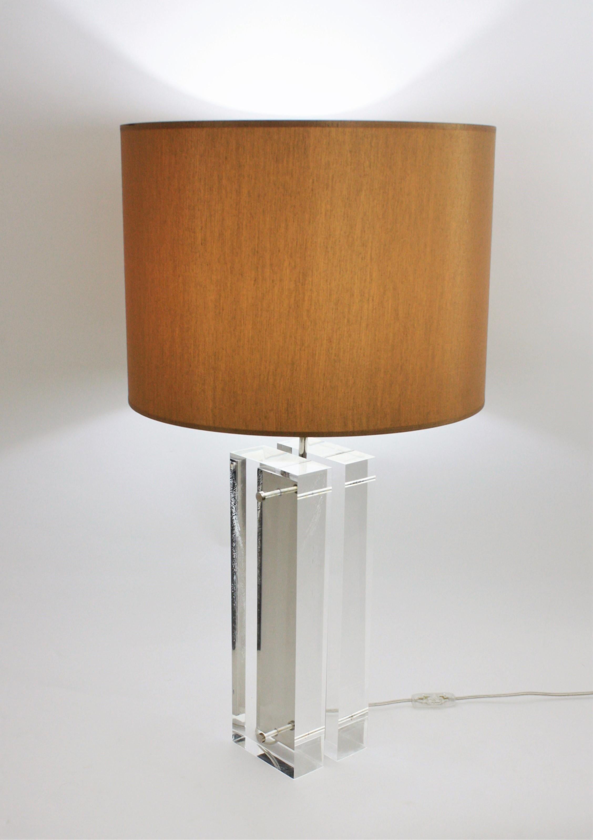 Charles Hollis Jones Lucite and Chromed Steel Midcentury Table Lamp For Sale 2