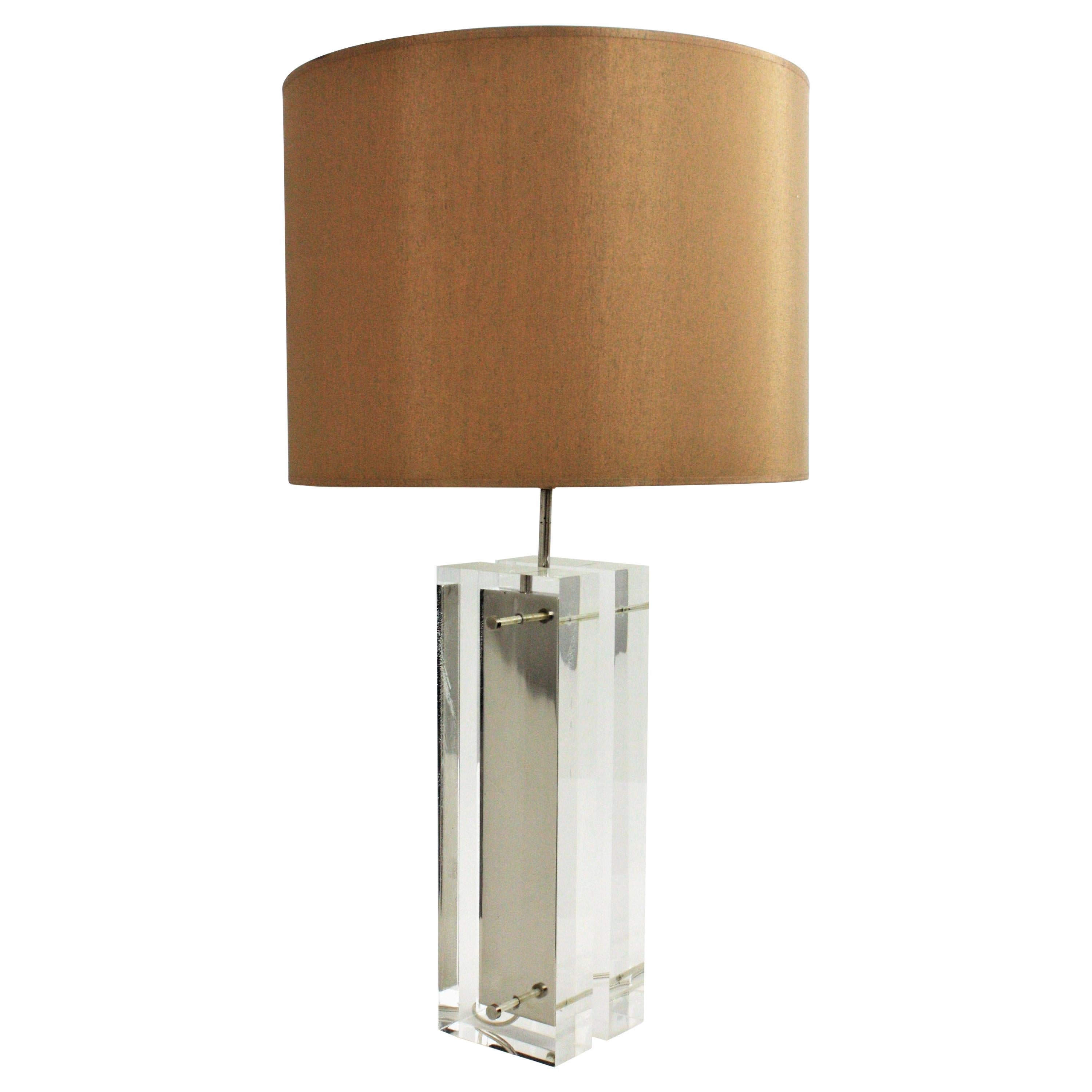 Charles Hollis Jones Lucite and Chromed Steel Midcentury Table Lamp