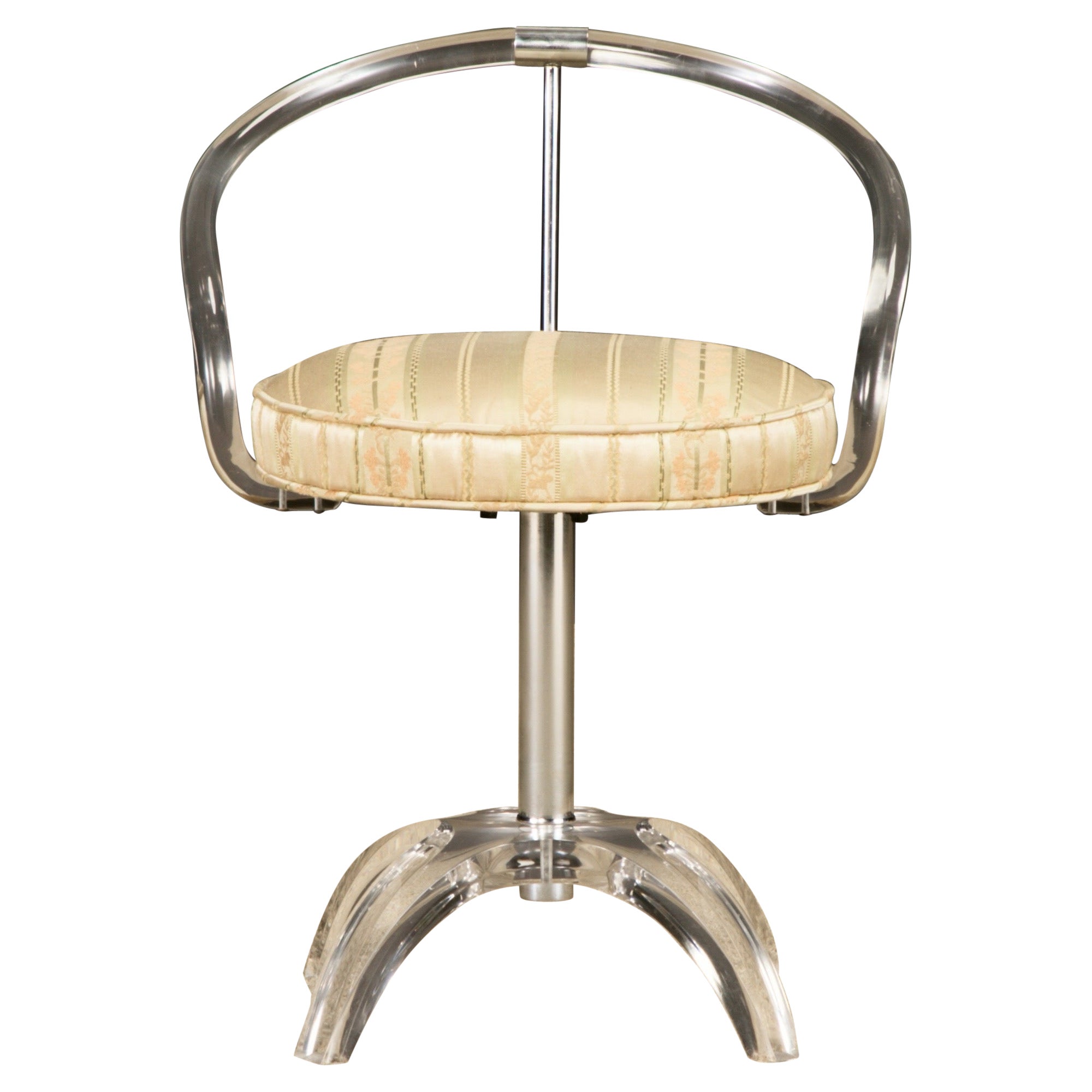 Charles Hollis Jones Taburete giratorio de tocador de lucita y acero cromado, c. 1970 en venta