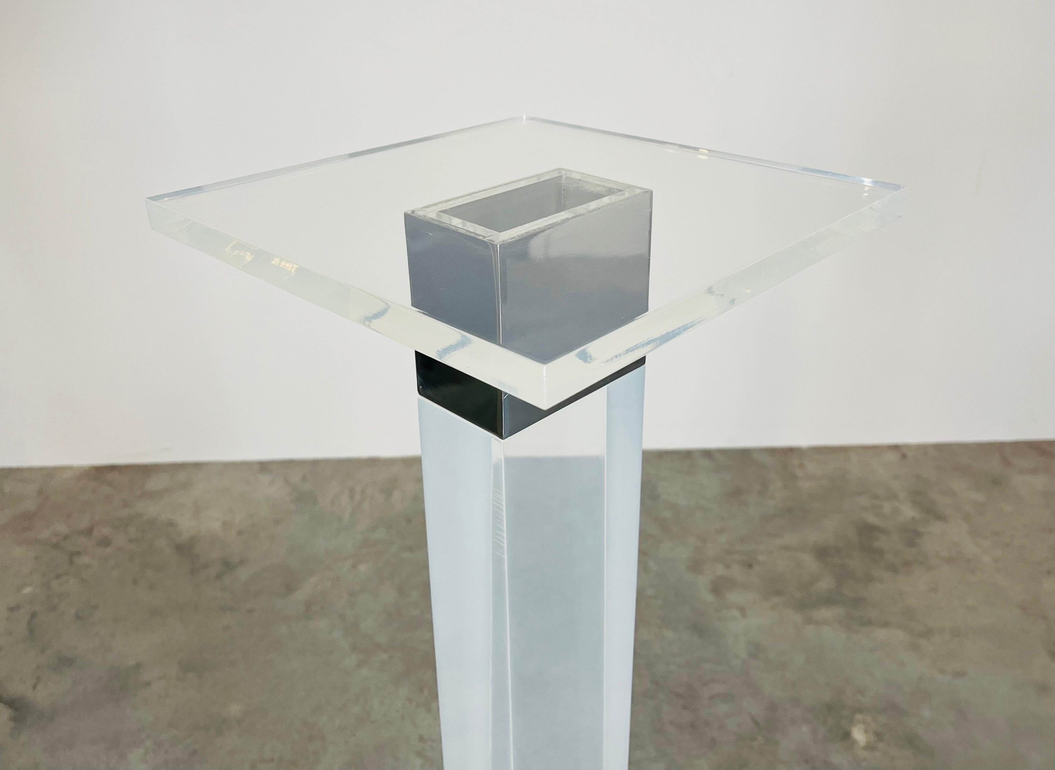 Mid-Century Modern Charles Hollis Jones Lucite And Nickel Sculpture Pedestal Stand  For Sale