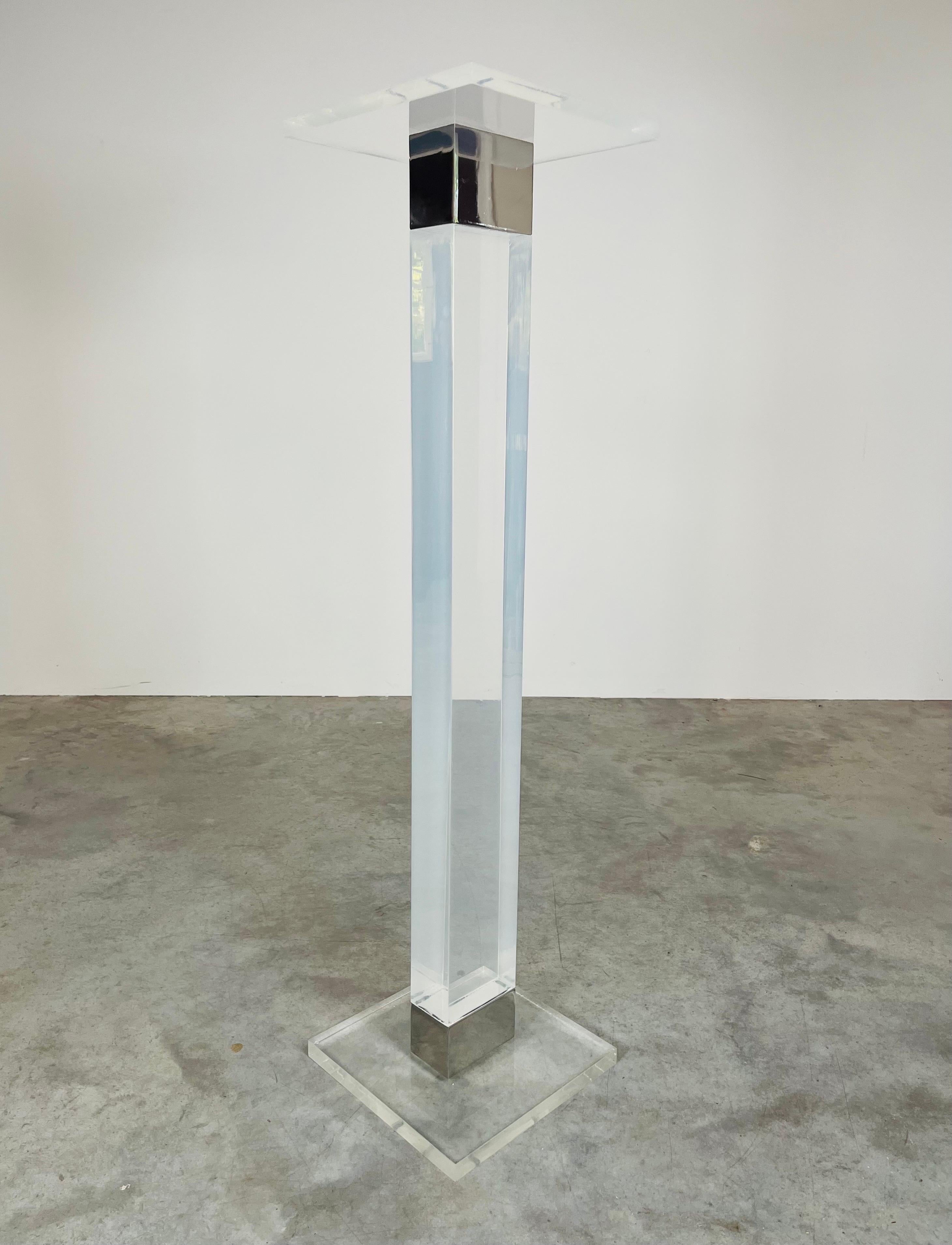 Molded Charles Hollis Jones Lucite And Nickel Sculpture Pedestal Stand  For Sale