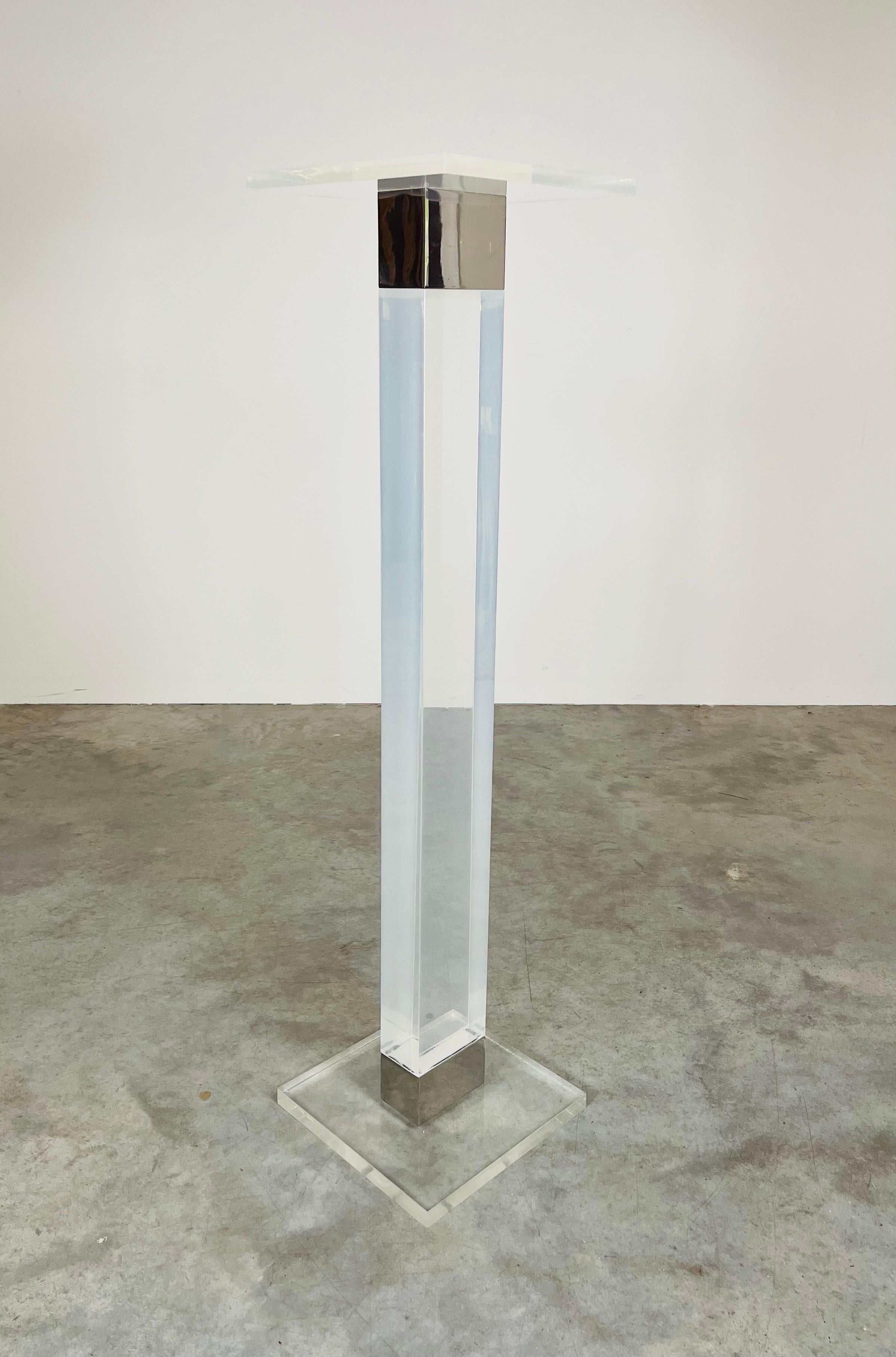 Charles Hollis Jones Lucite And Nickel Sculpture Pedestal Stand  In Good Condition For Sale In Southampton, NJ