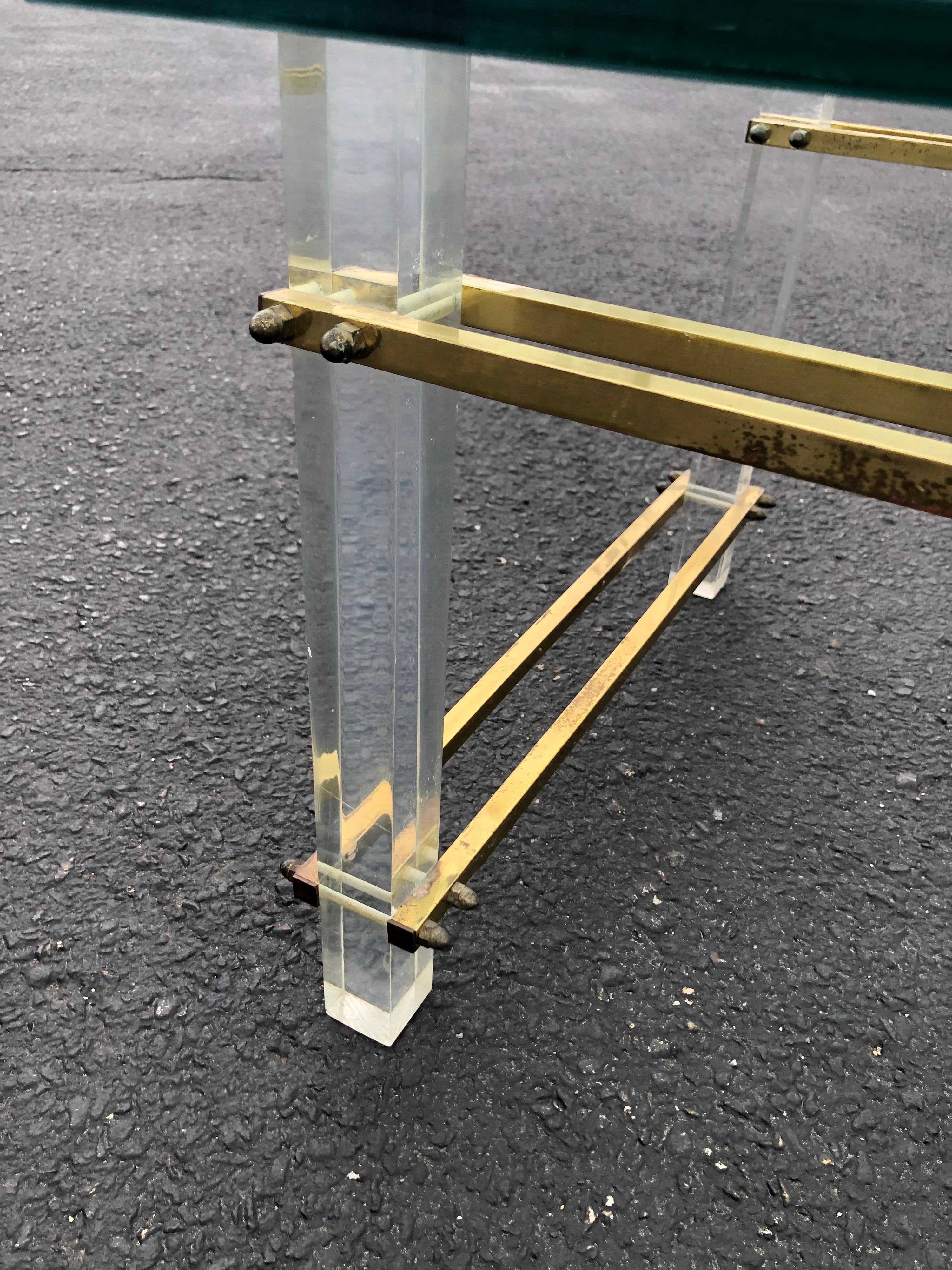 Charles Hollis Jones Lucite, Brass and Glass Coffee Table For Sale 6