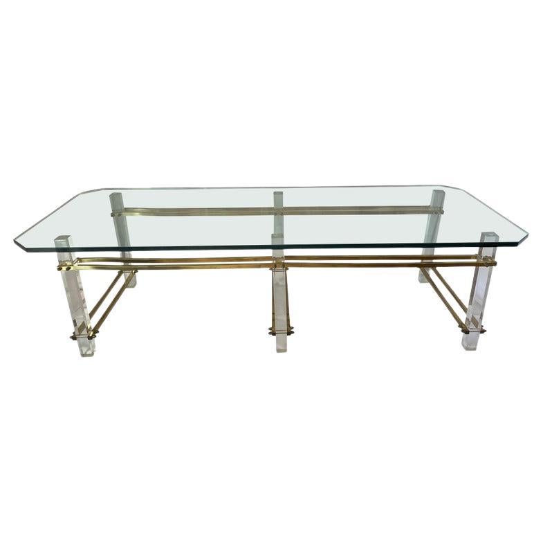 Charles Hollis Jones Lucite, Brass and Glass Coffee Table