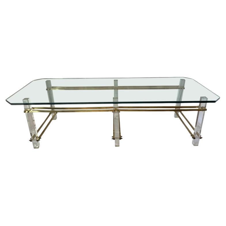 SALE-Charles Hollis Jones Lucite, Brass and Glass Coffee Table