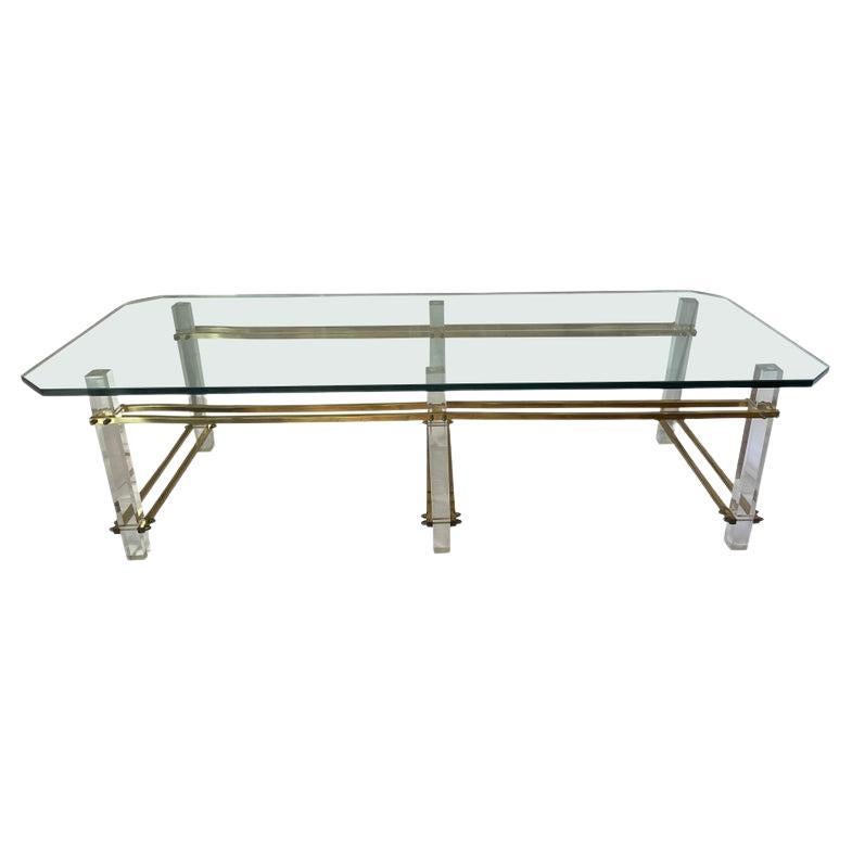 Table Basse Charles Hollis Jones en Lucite, Laiton et Verre