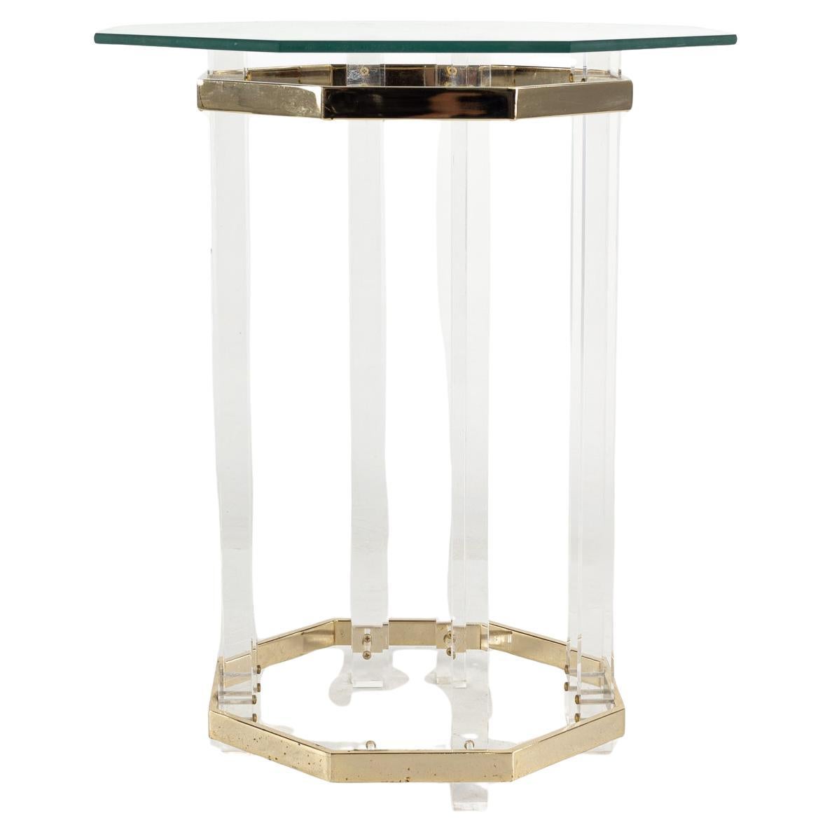 Charles Hollis Jones Lucite, Brass and Glass Side Table