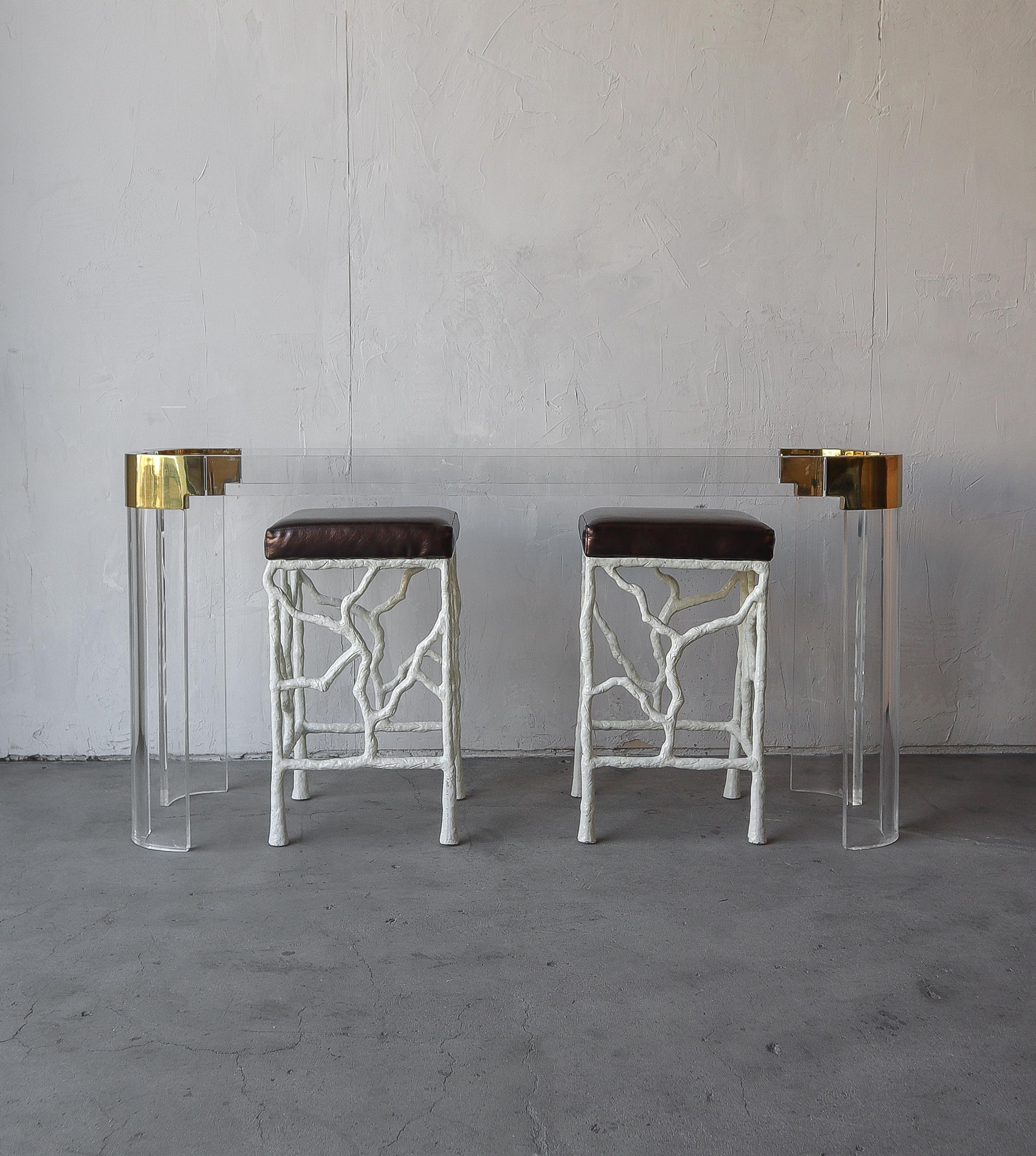 Mid-Century Modern Charles Hollis Jones Lucite & Brass Console Table For Sale