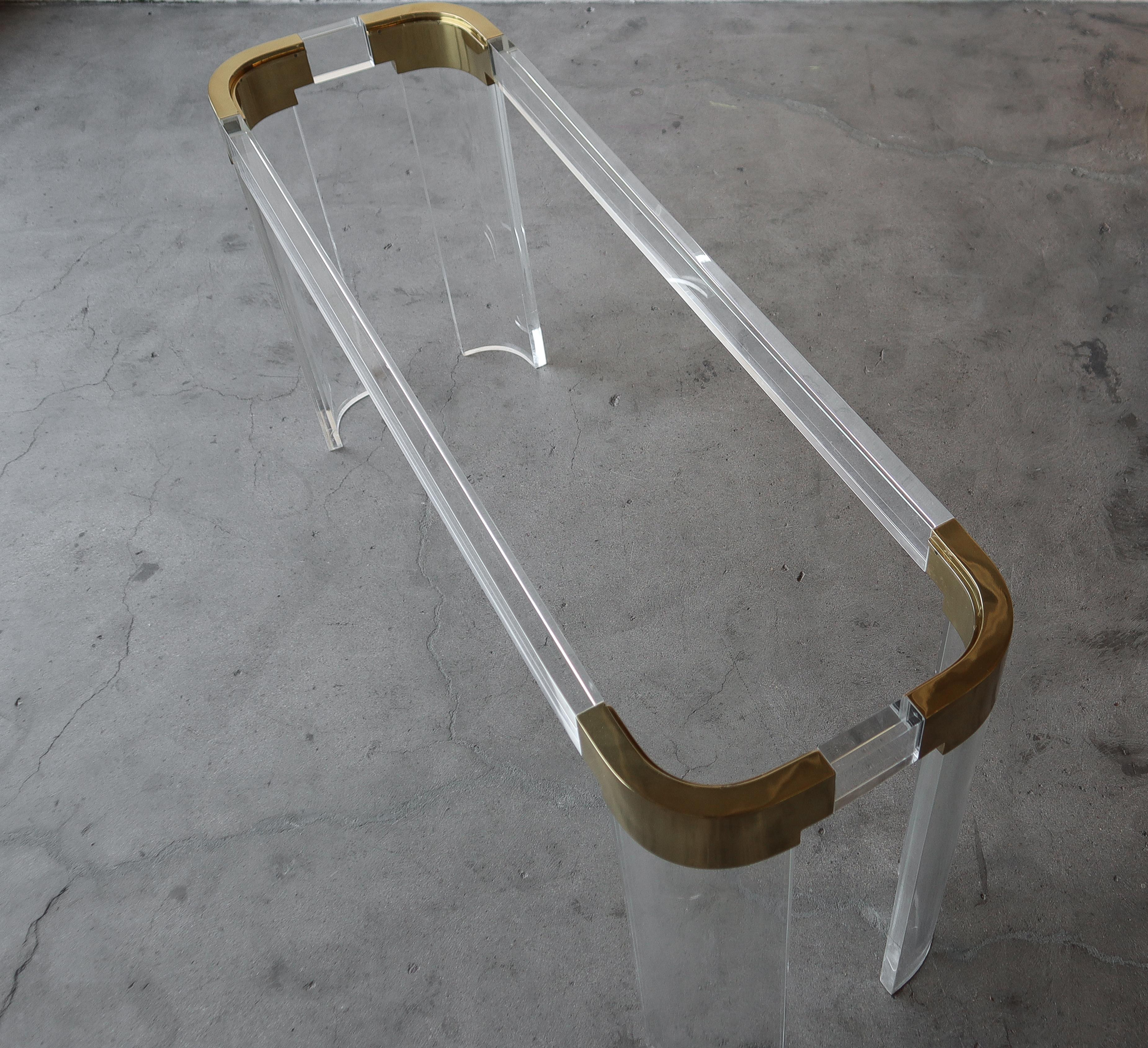 20th Century Charles Hollis Jones Lucite & Brass Console Table For Sale