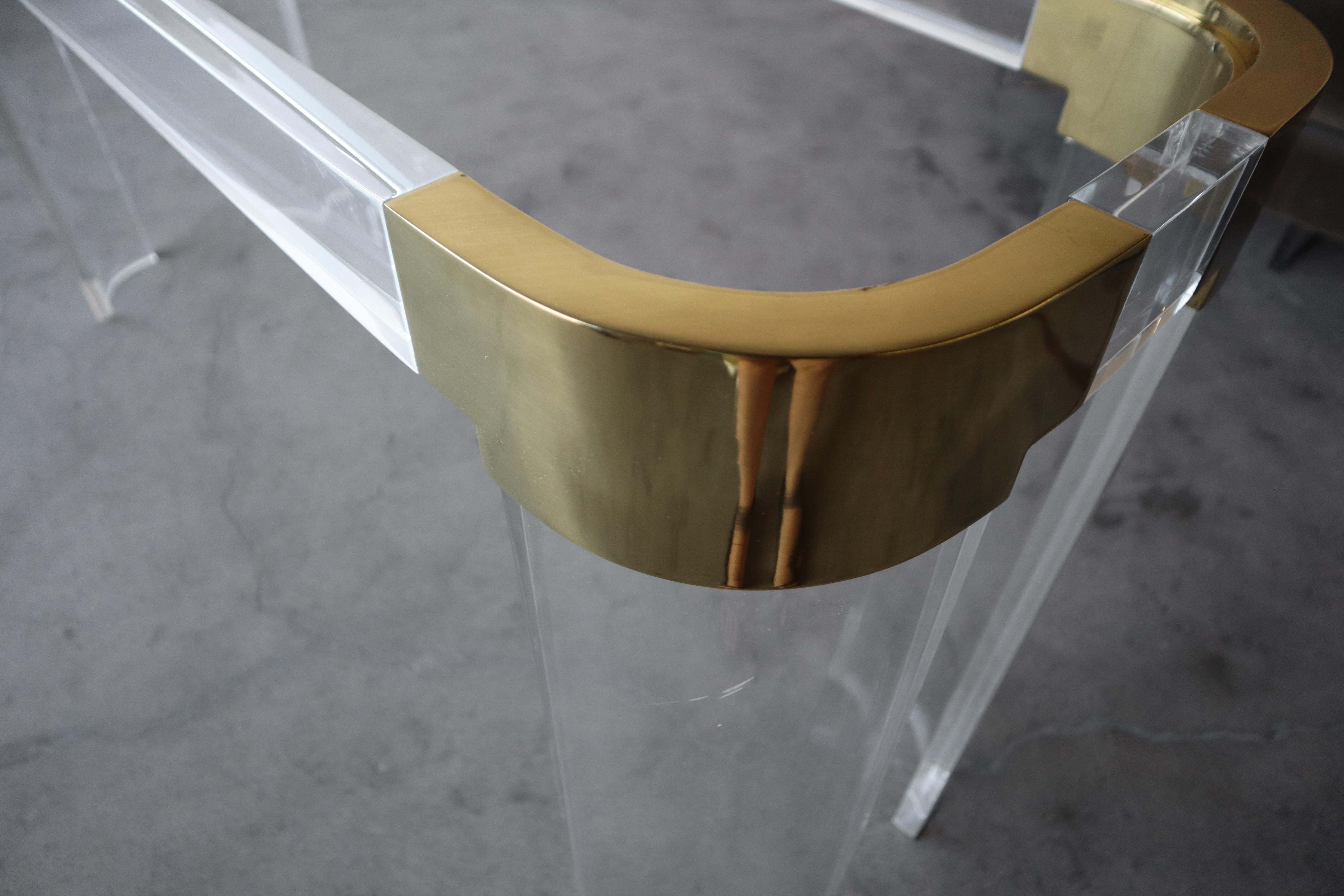 Charles Hollis Jones Lucite & Brass Console Table For Sale 1