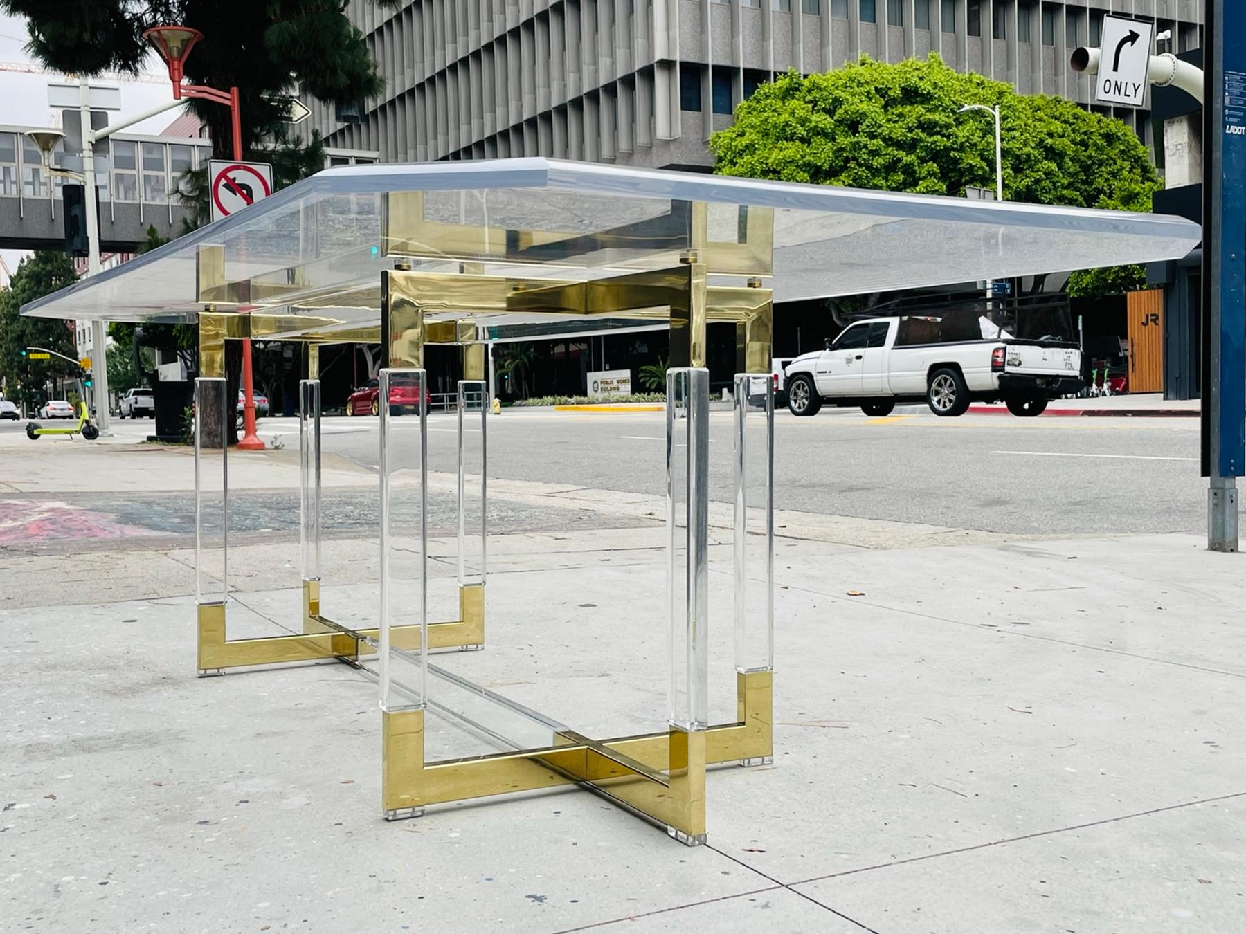Charles Hollis Jones Lucite & Brass Dining Table from the 