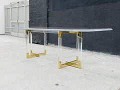 Charles Hollis Jones Lucite & Brass Dining Table from the "Metric" Collection, S