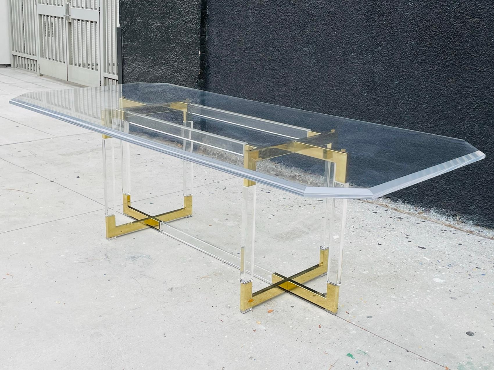 Mid-Century Modern Charles Hollis Jones Lucite & Brass Dining Table from the 
