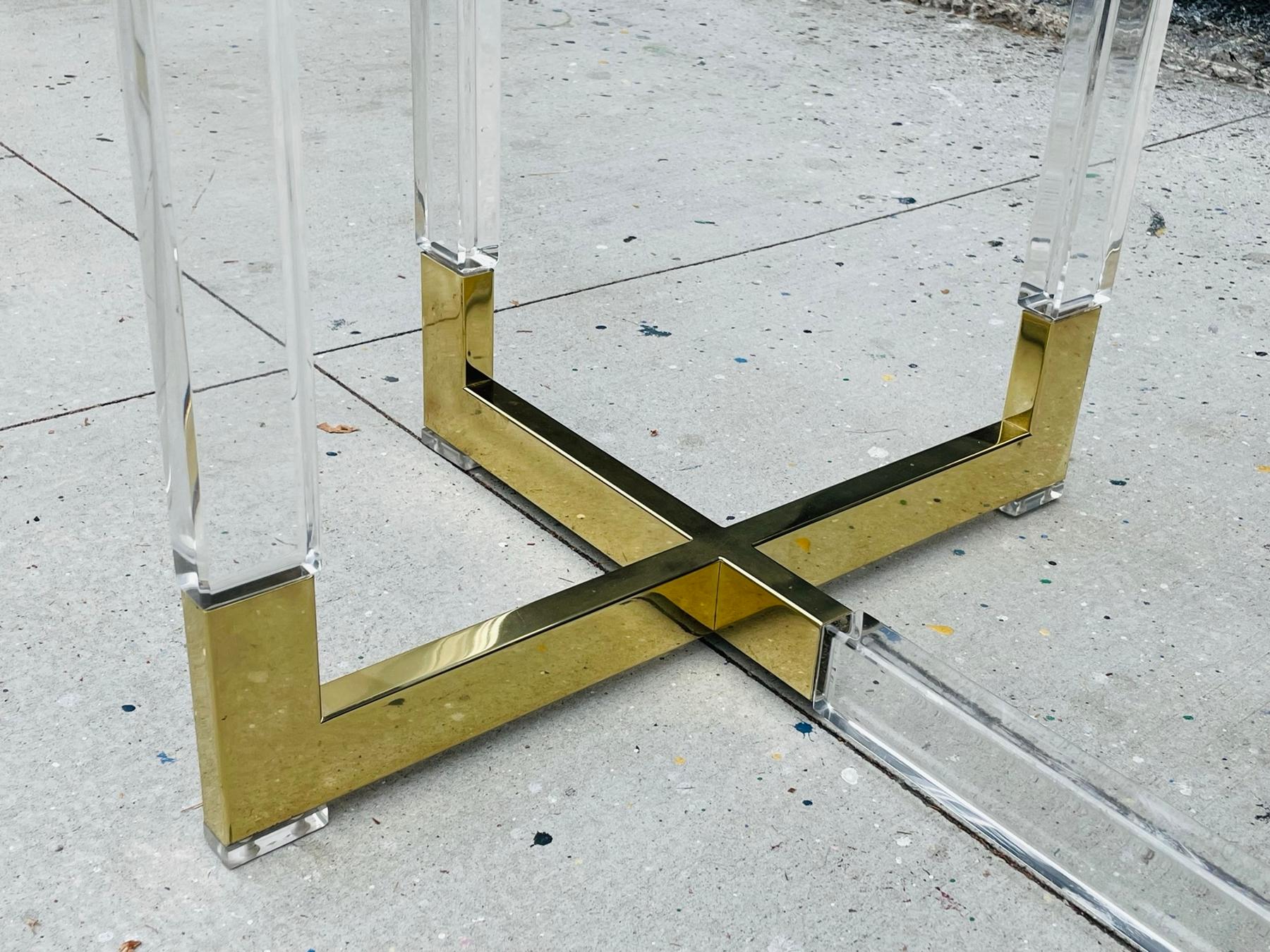 Charles Hollis Jones Lucite & Brass Dining Table from the 
