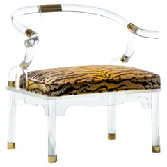 Charles Hollis Jones Lucite Chinese Ming Chair with Italian Silk Tiger Velvet 