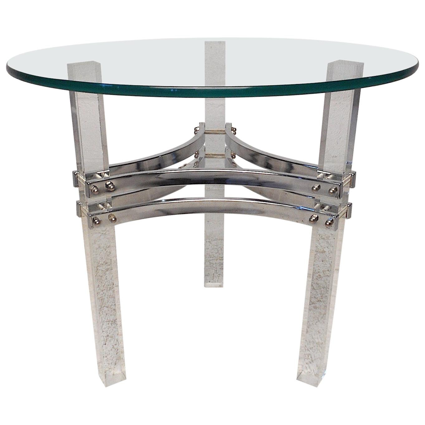 Charles Hollis Jones Lucite, Chrome and Glass End Table