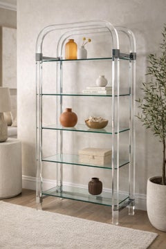 Charles Hollis Jones Lucite & Chrom Etagere, signiert 1974 - Verstellbare Regale